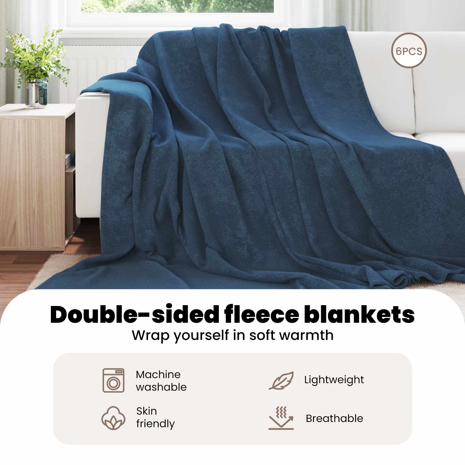 Mesti antklodės 6 pcs Jūrinė mėlyna 220 x 240 cm Flysas