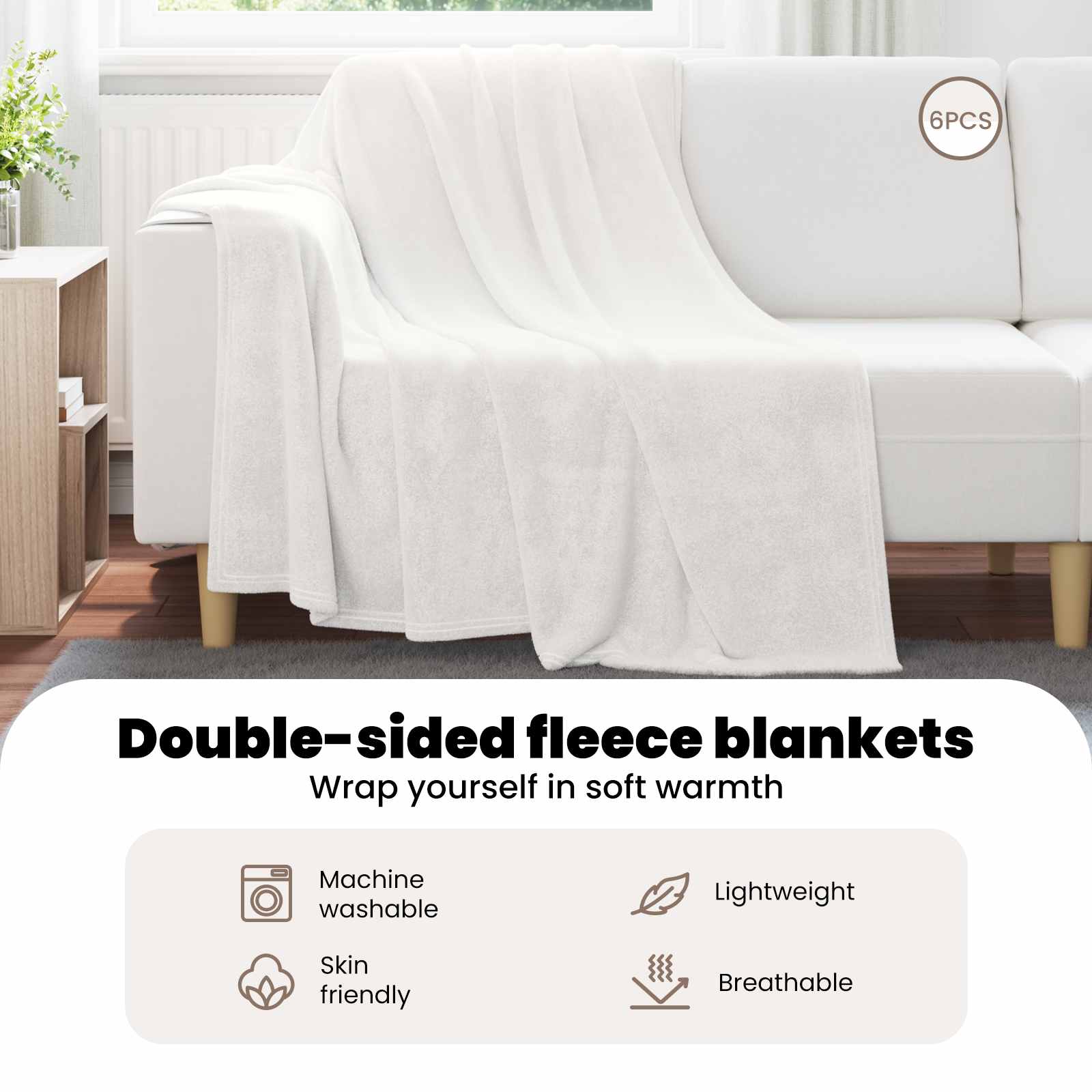Throws 6 pcs White 150 x 200 cm Flysas