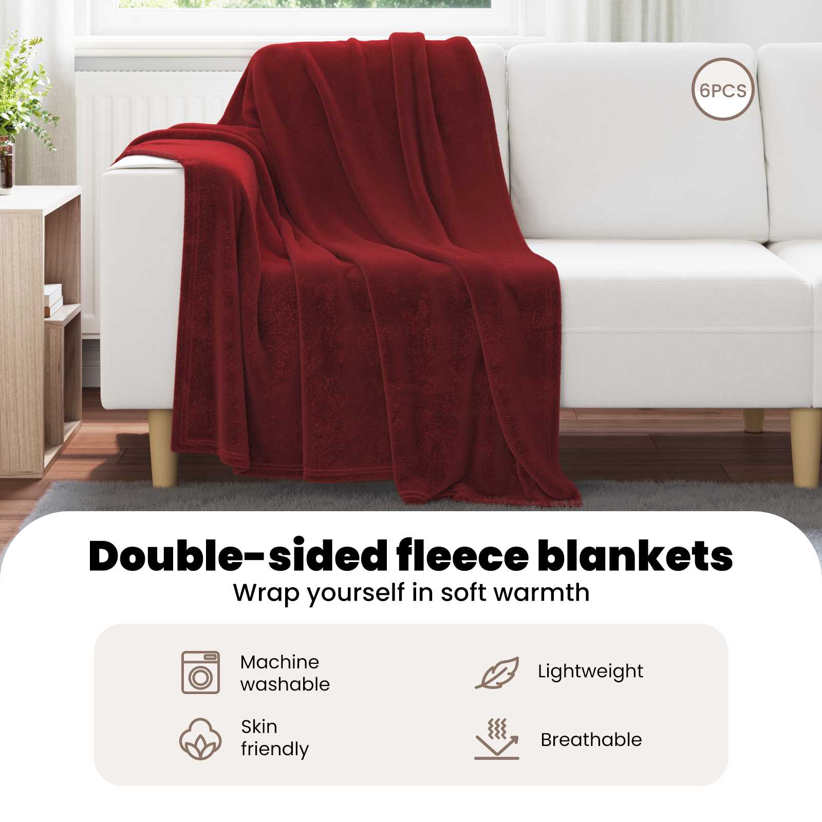 Throw blankets 6 pcs Burgundy red 130 x 150 cm Flysas