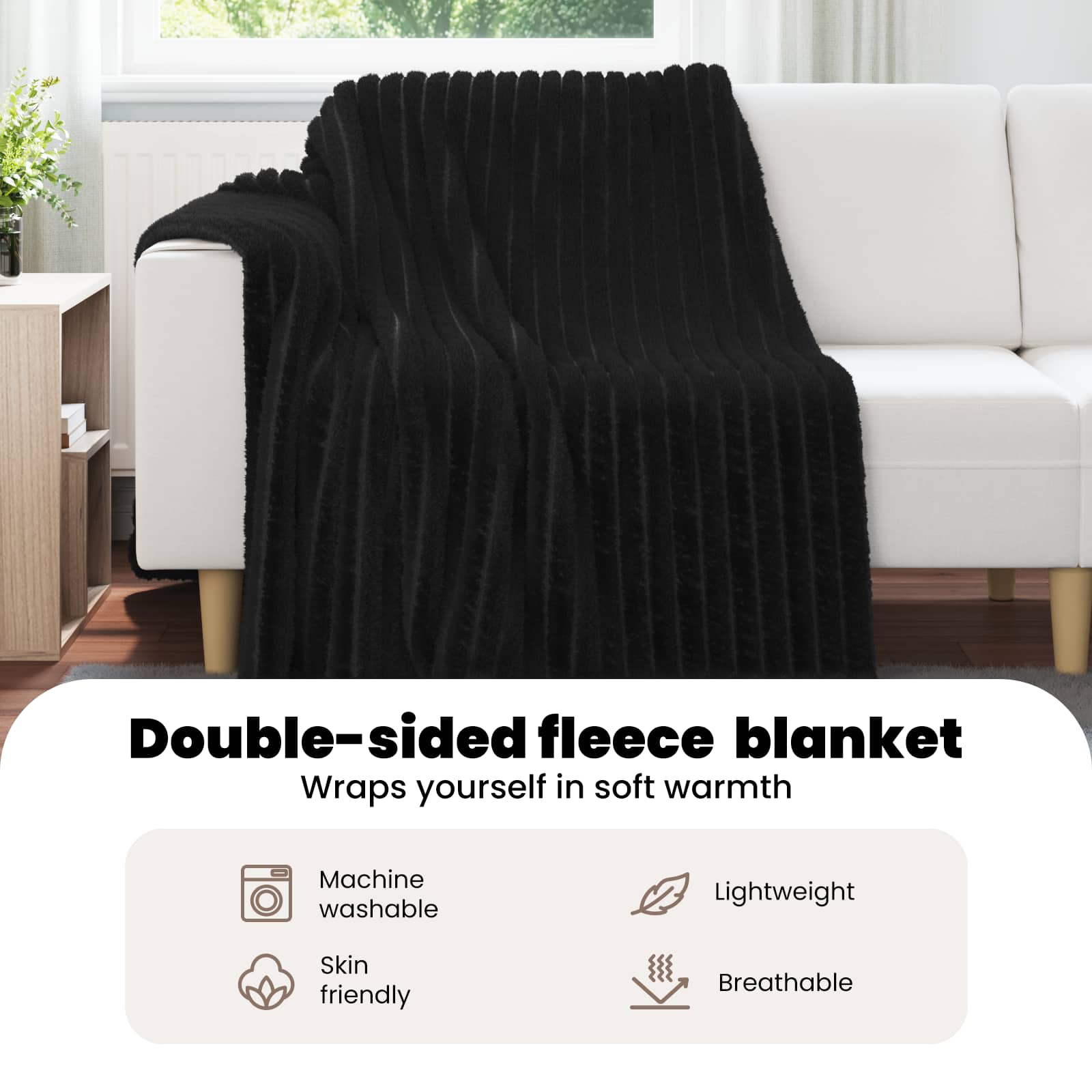 Pleds Melns 200 x 150 cm Flīss