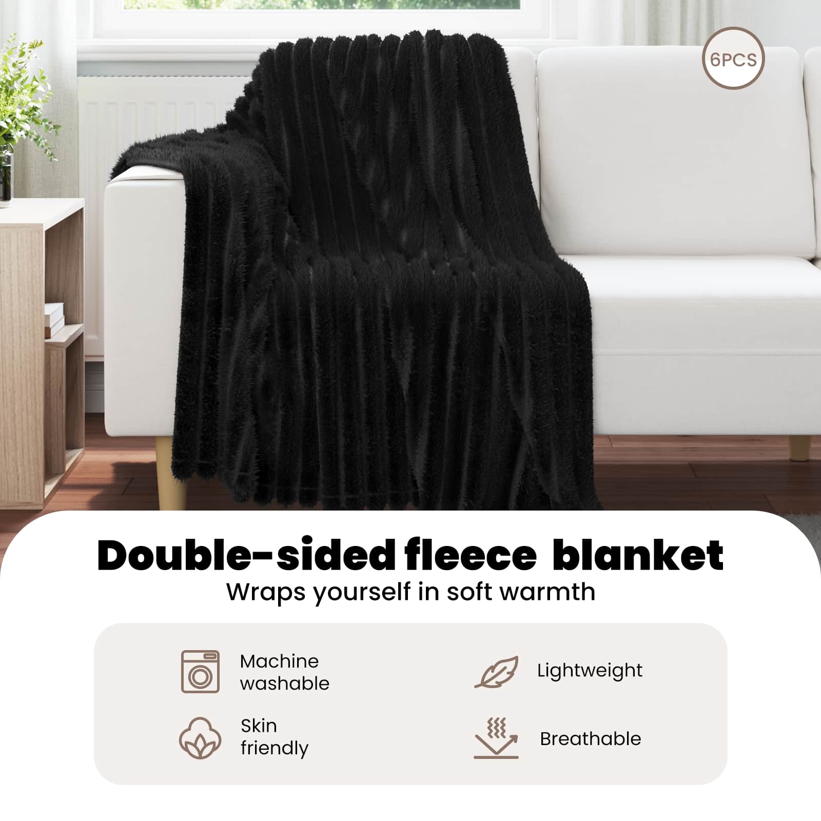 Throws 6 pcs Black 150 x 130 cm Fleece