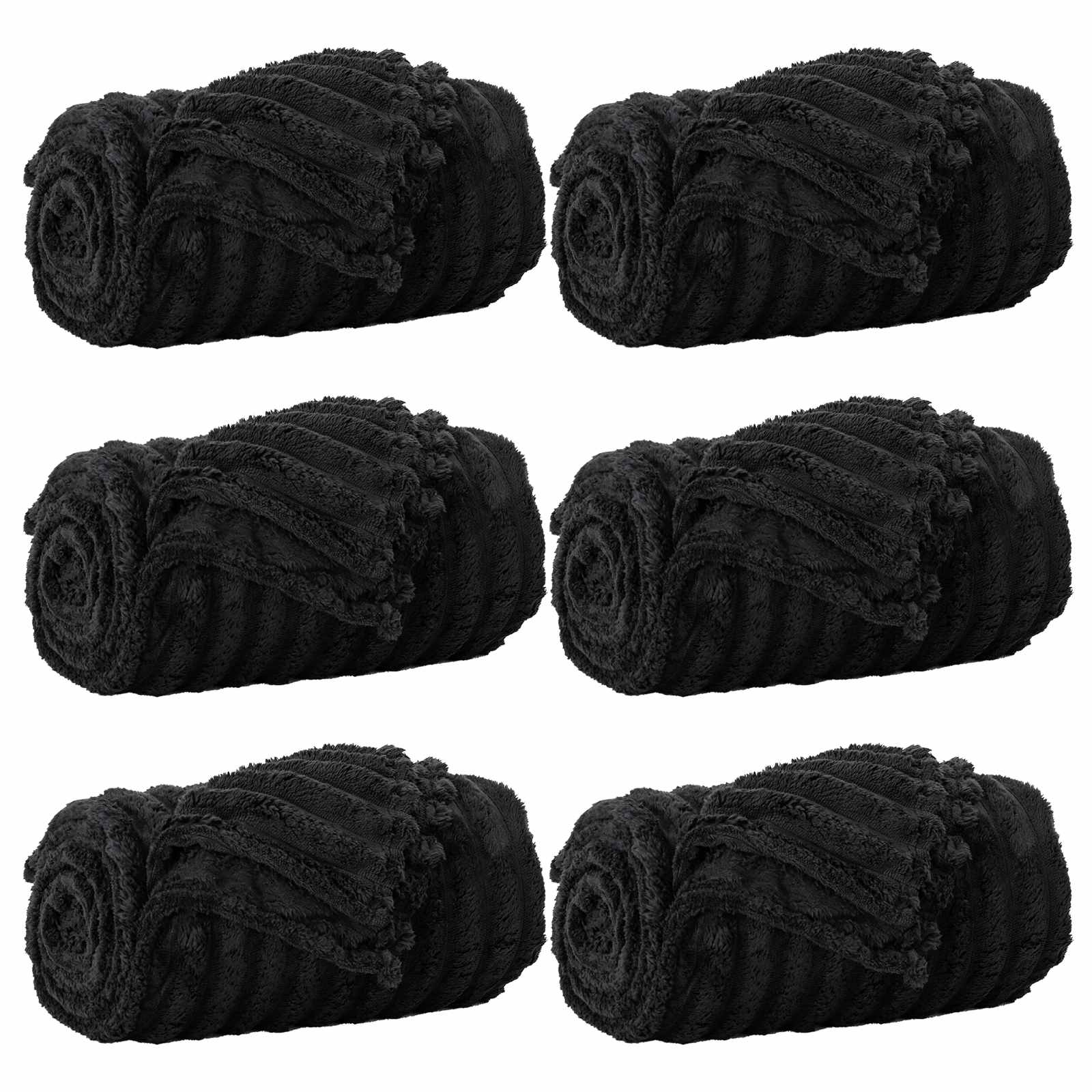 Throws 6 pcs Black 150 x 130 cm Fleece
