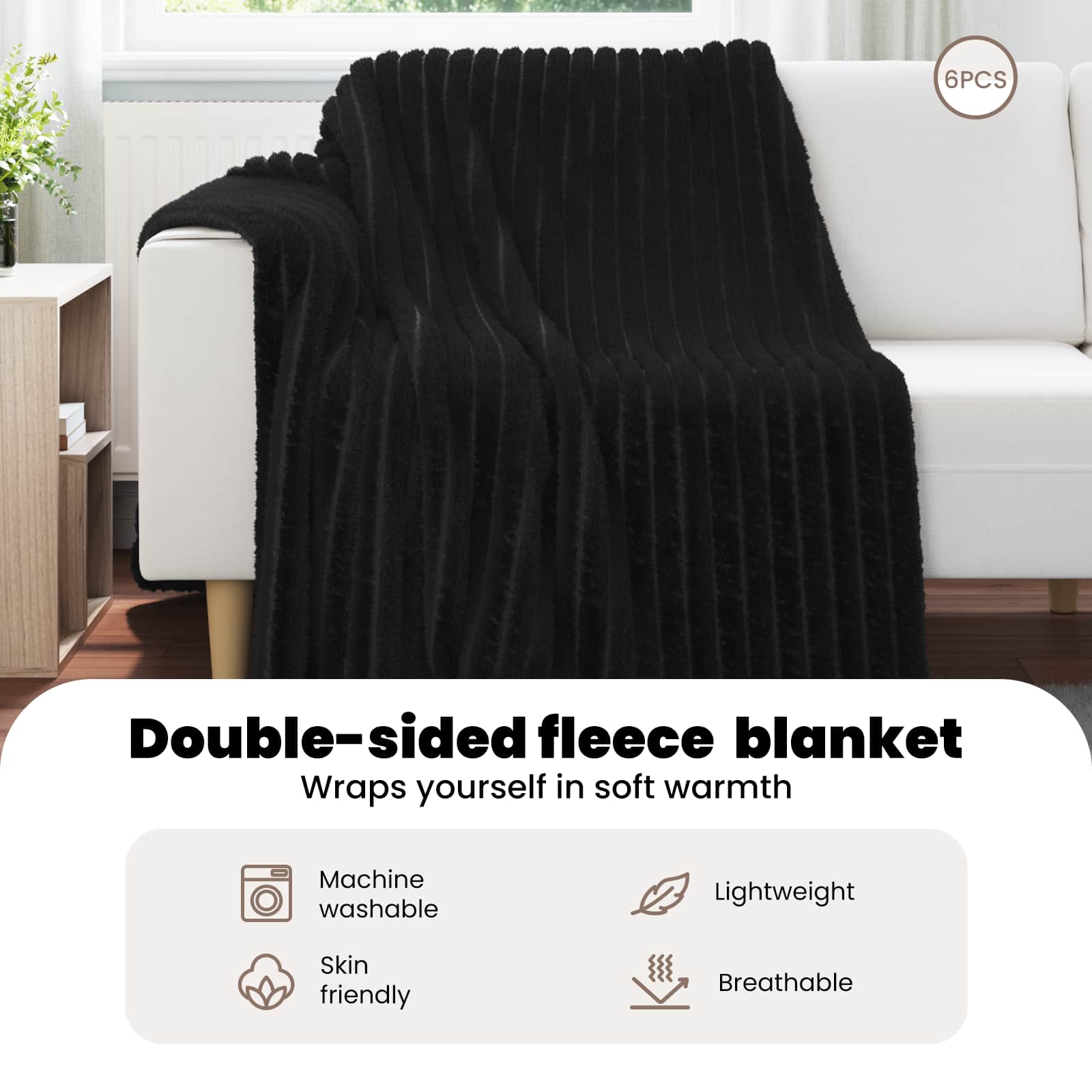 Mesti antklodės 6 pcs Juoda 200 x 150 cm Flysas