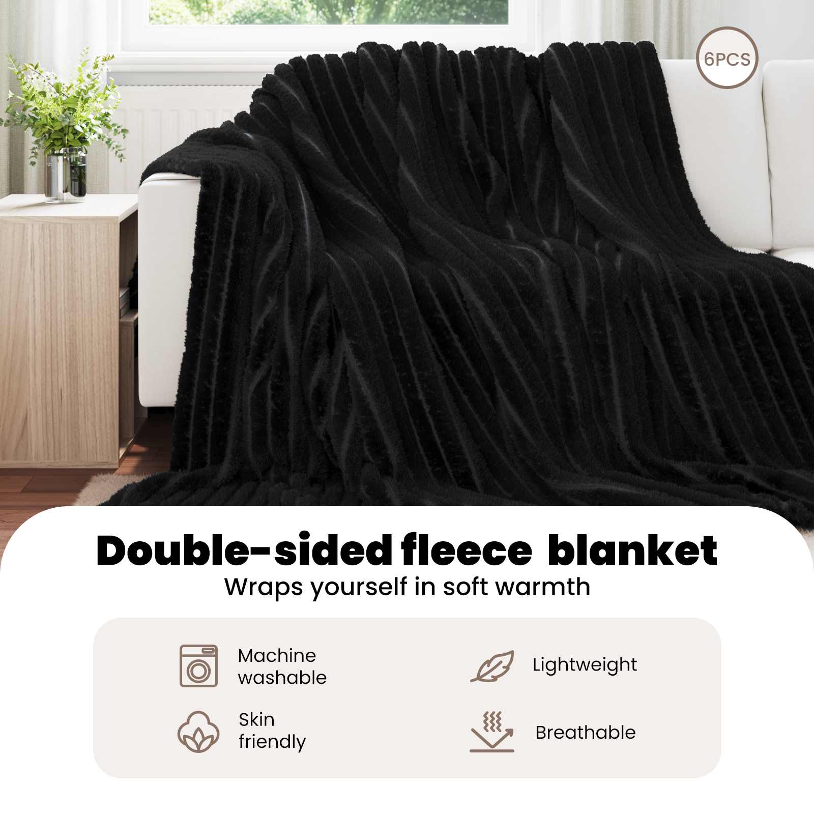 Mesti antklodės 6 pcs Juoda 240 x 220 cm Flysas