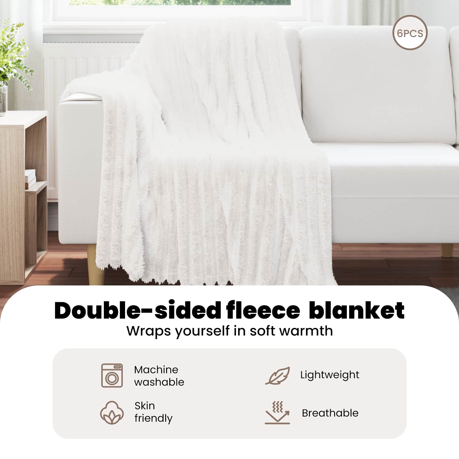 Throw Blankets 6 pcs White 150 x 130 cm Fleece