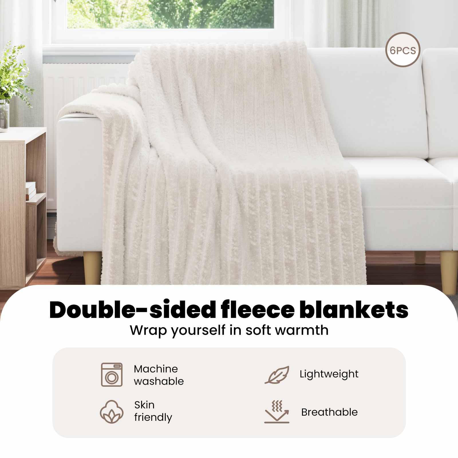 Mesti antklodės 6 pcs Kreminė 200 x 150 cm Flysas