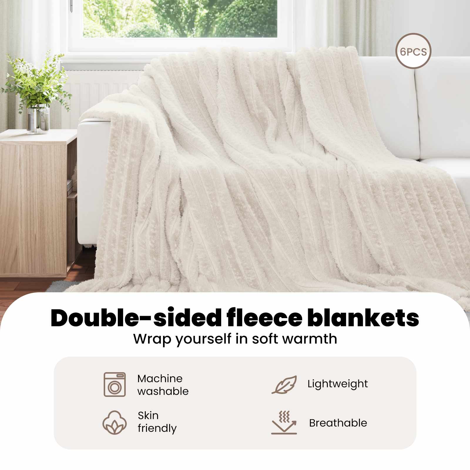 Mesti antklodės 6 pcs Kreminė 240 x 220 cm Flysas