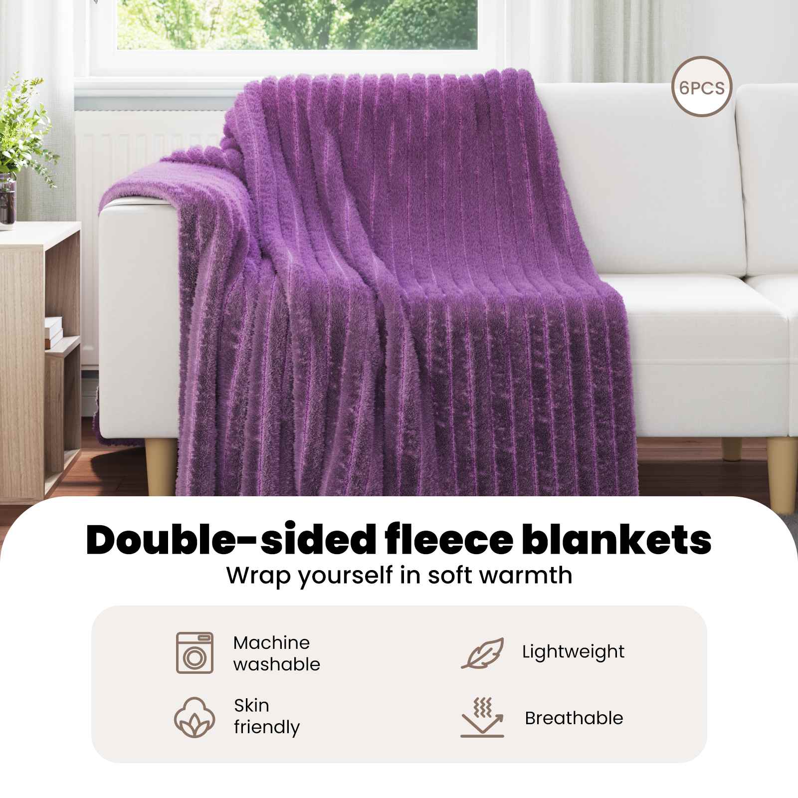 Mesti antklodės 6 pcs Violetinė 200 x 150 cm Flysas