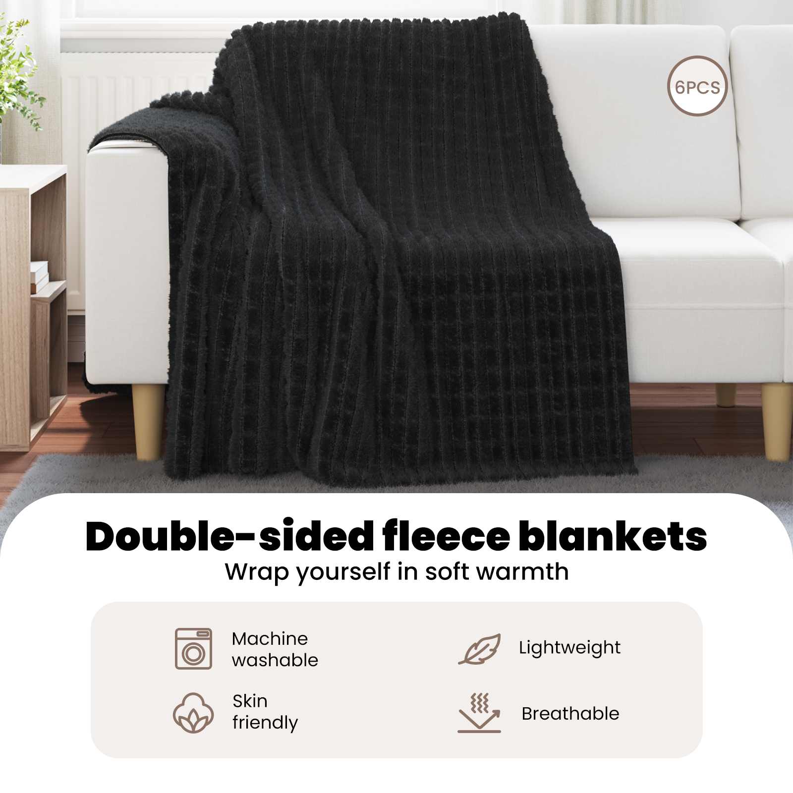 Mesti antklodės 6 pcs Juoda 200 x 150 cm Flysas