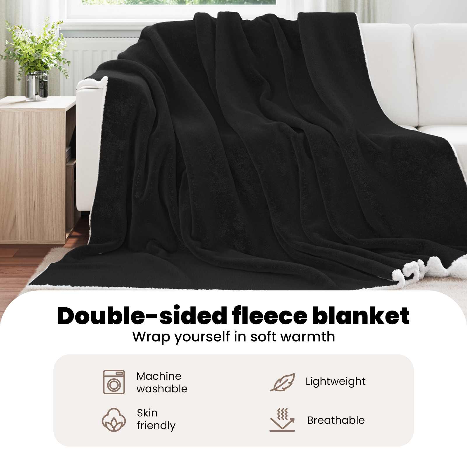 Fleece Blanket Black 220 x 240 cm