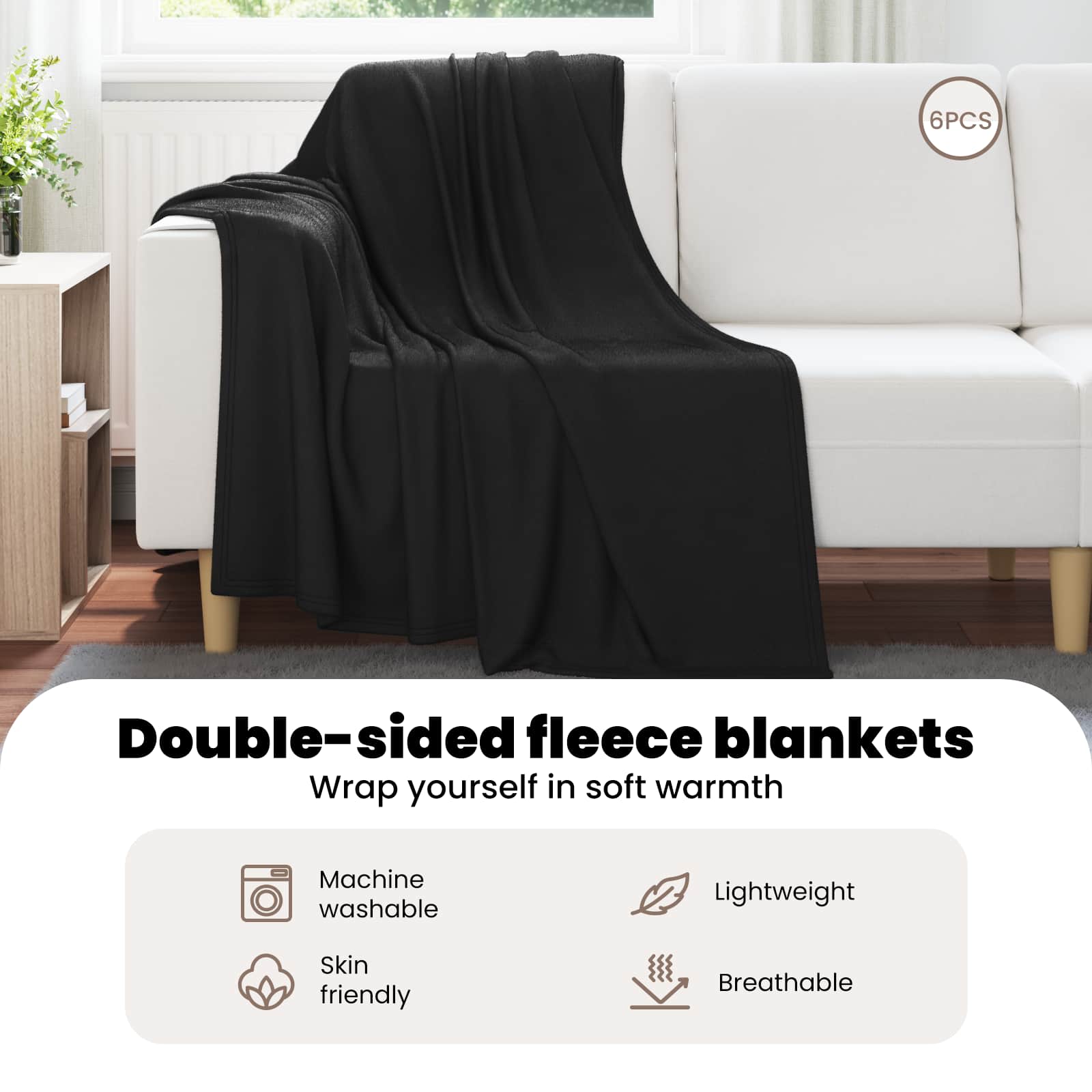 Mesti antklodės 6 pcs Juoda 170 x 130 cm Flysas