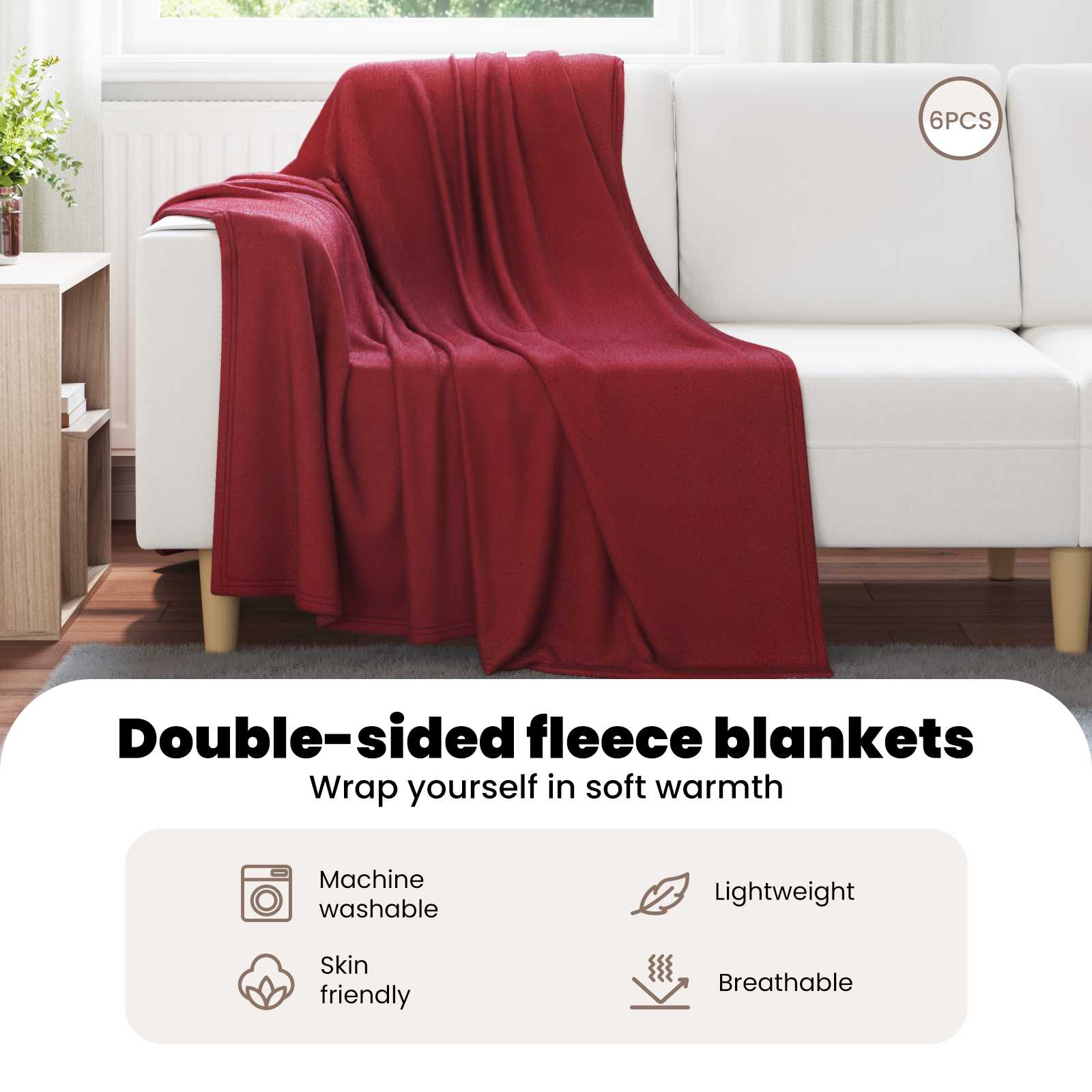 Mesti antklodės 6 pcs Bordo raudona 170 x 130 cm Flysas