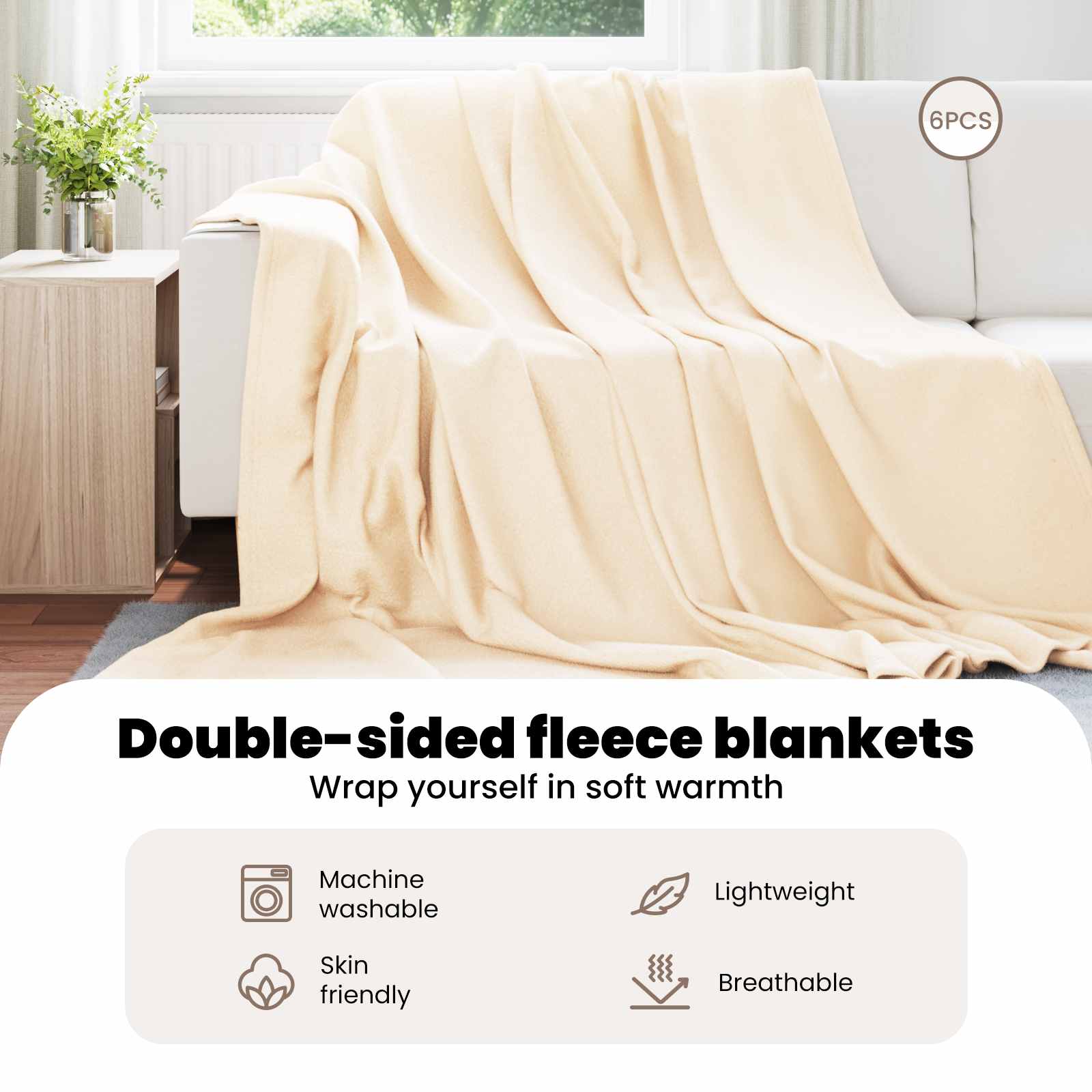 Mesti antklodės 6 pcs Kreminė 240 x 220 cm Flysas