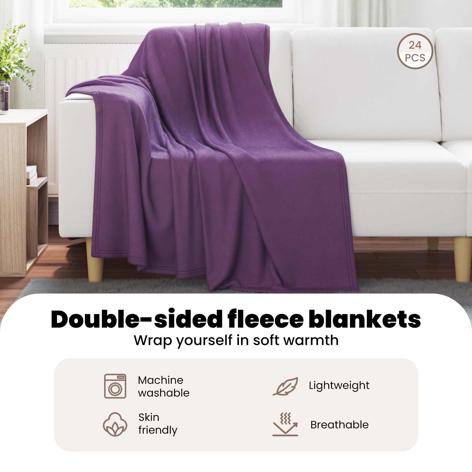 Mesti antklodės 24 pcs Violetinė 170 x 130 cm Flysas