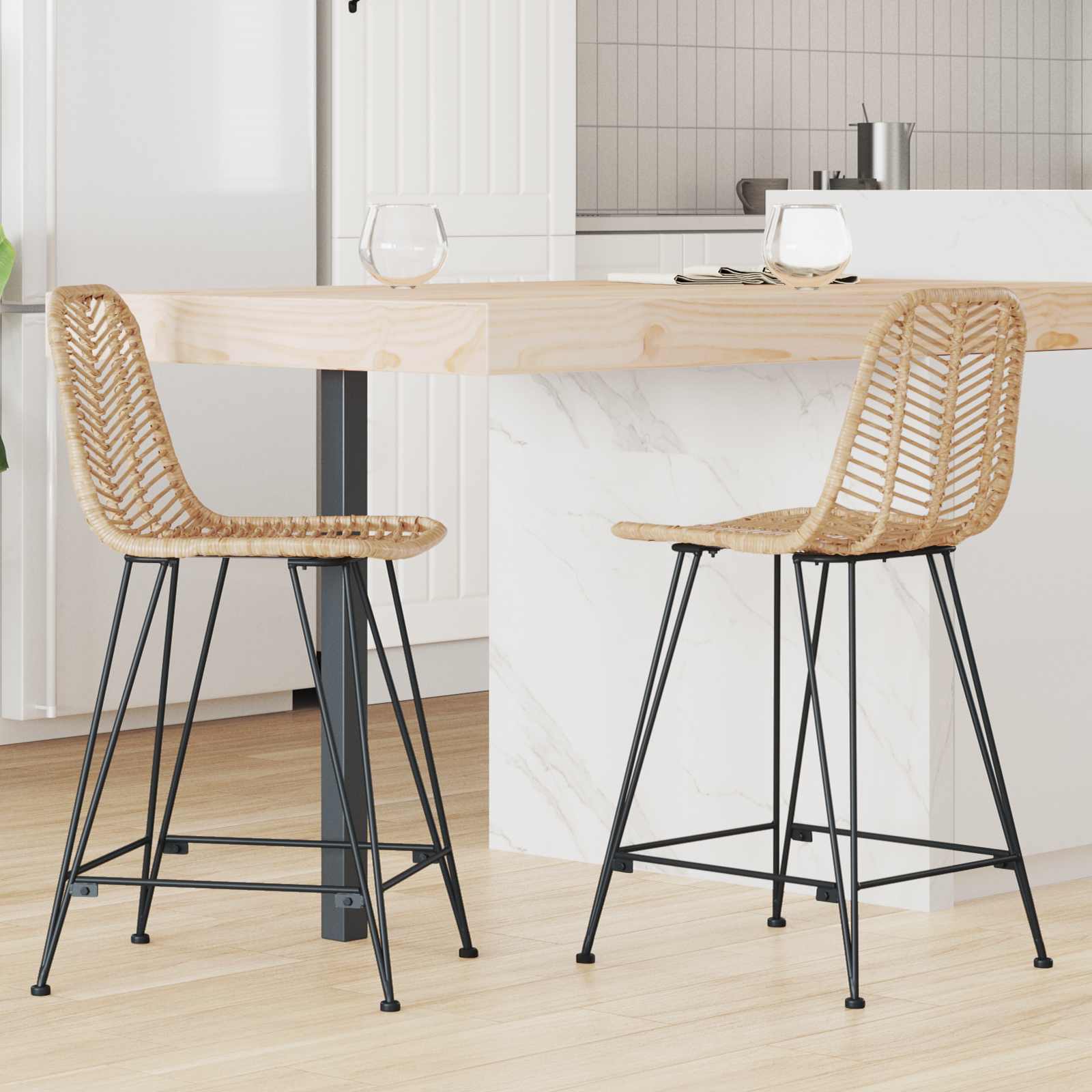Bar Stool 2 pcs Natural 44.5 x 54.5 x 97.5 cm