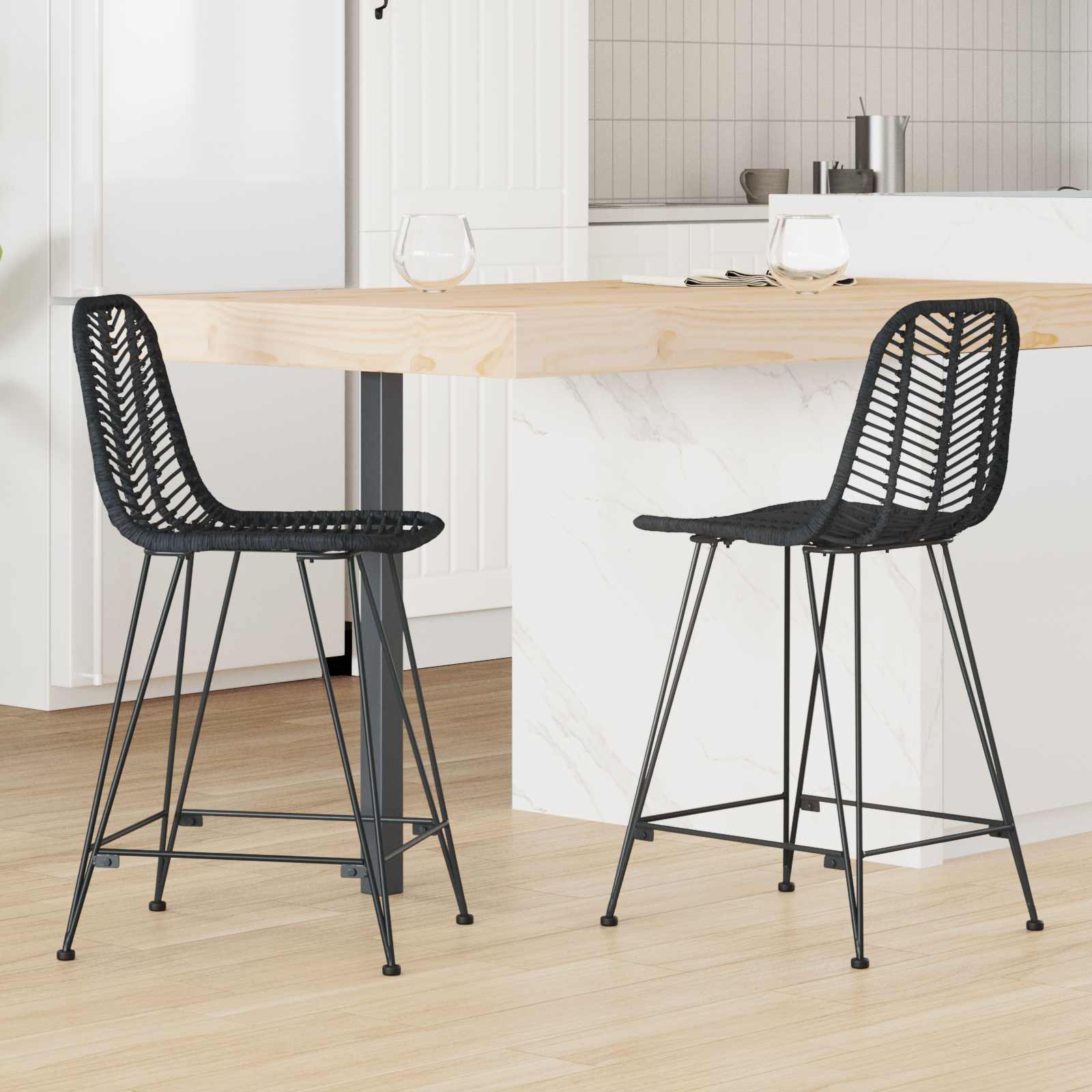 Baro Kėdė 2 pcs Juoda 44,5 x 54,5 x 97,5 cm Ratanas ir Geležis