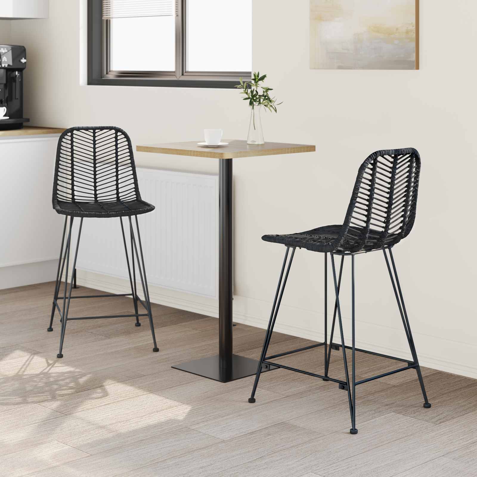 Baro Kėdė 2 pcs Juoda 44,5 x 54,5 x 97,5 cm Ratanas ir Geležis