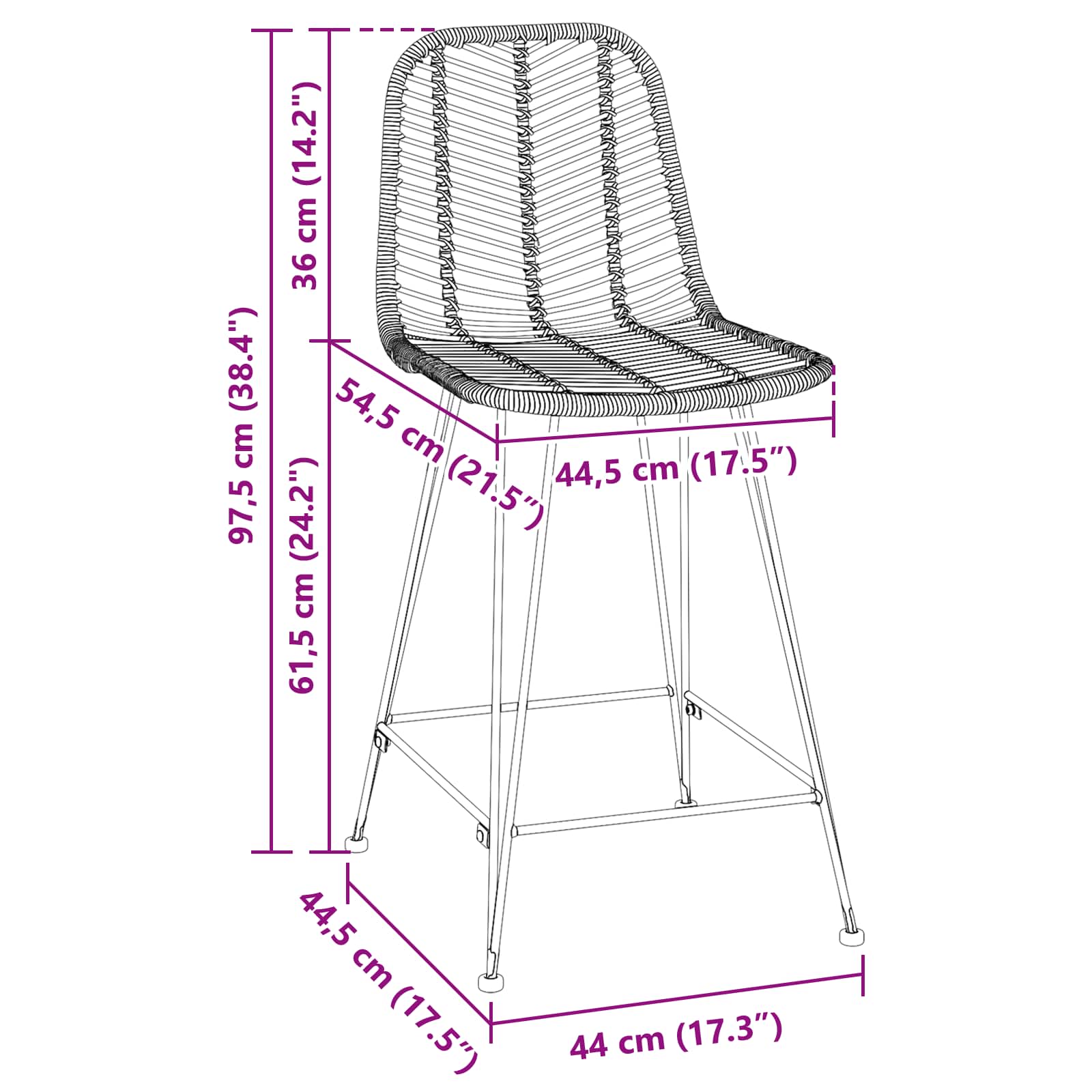 Baro Kėdė 2 pcs Juoda 44,5 x 54,5 x 97,5 cm Ratanas ir Geležis