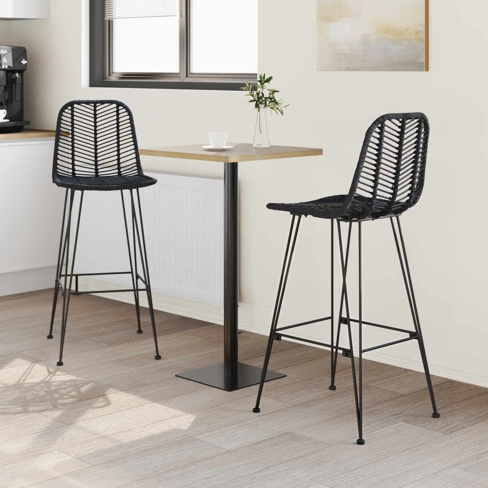 Baro Kėdė 2 pcs Juoda 44,5 x 53 x 111 cm Ratanas ir Geležis
