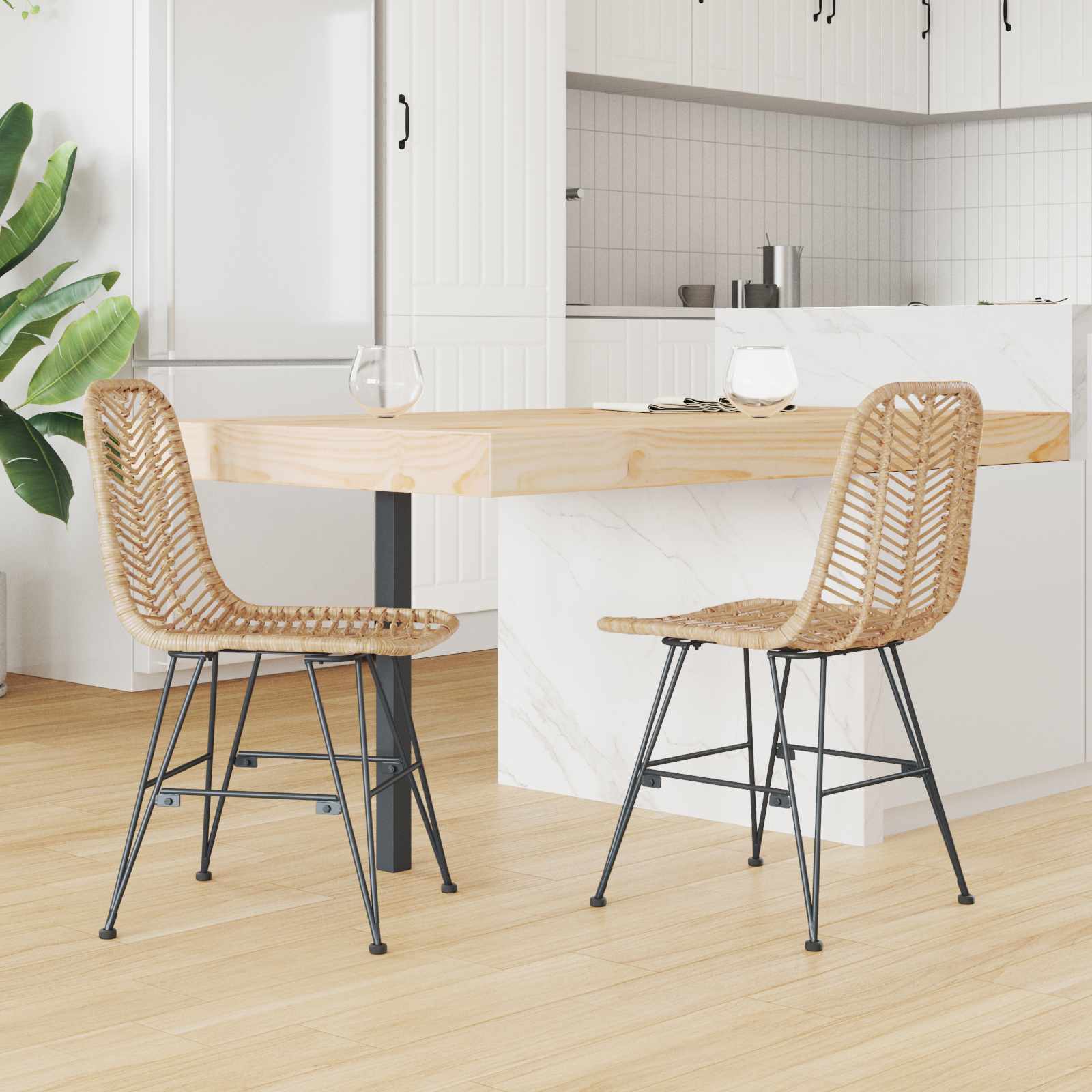 Dining Chair 2 pcs Natural 44.5 x 55 x 85 cm