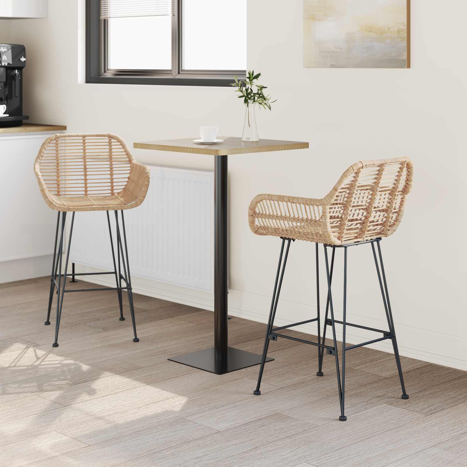 Baro Kėdė 2 pcs Natūrali 55 x 52 x 92 cm Ratanas ir Geležis