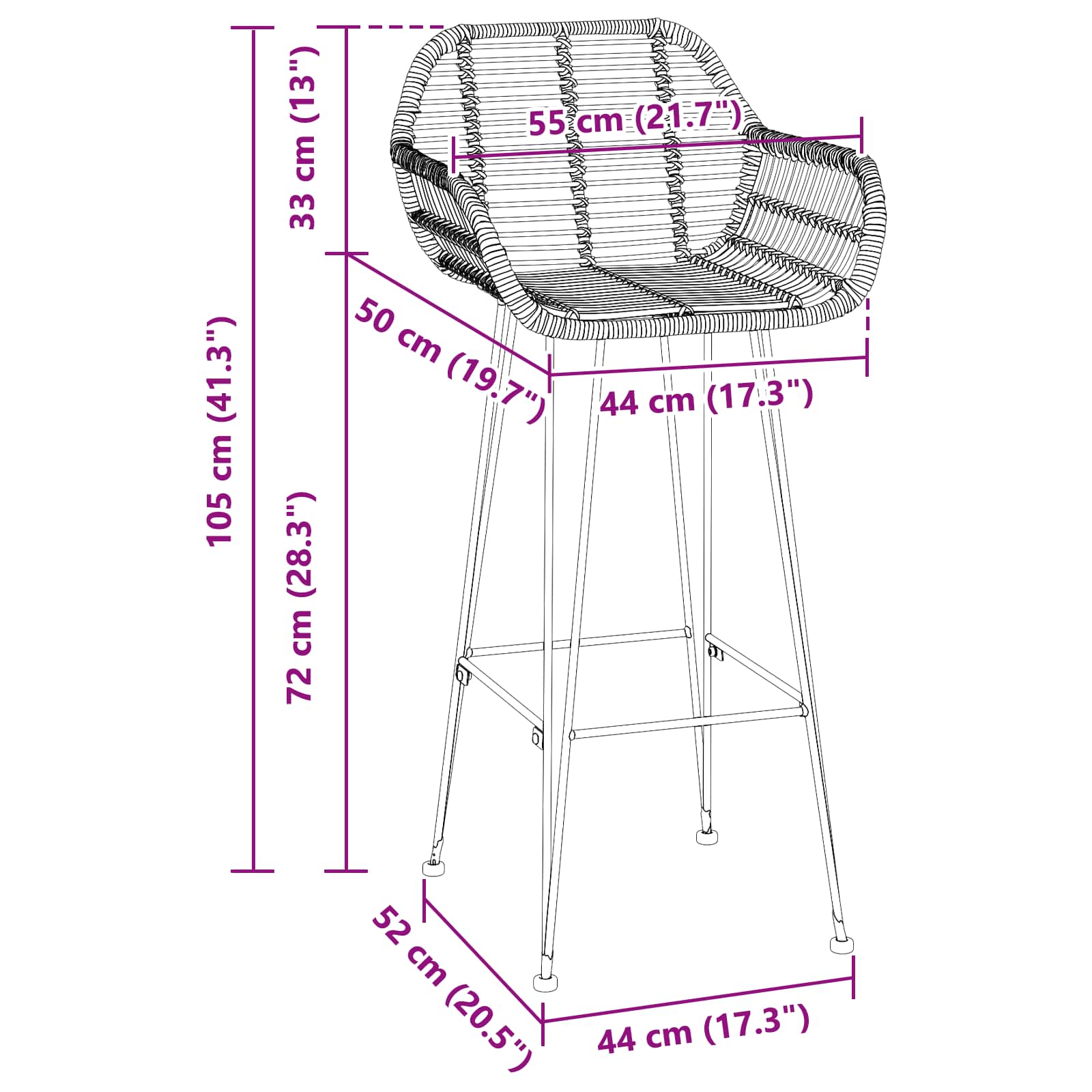 Baro Kėdė 2 pcs Natūrali 55 x 52 x 105 cm Ratanas ir Geležis