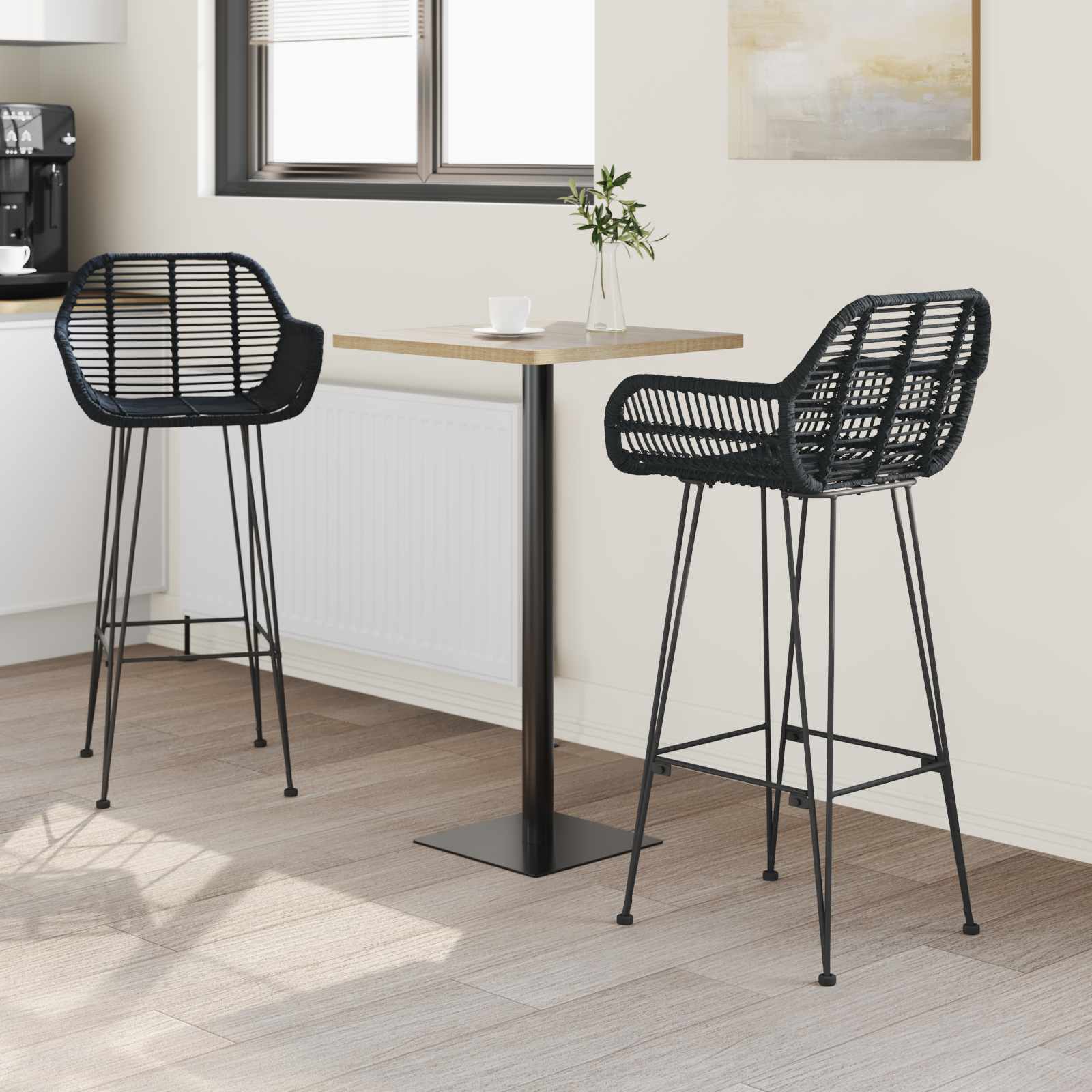 Baro Kėdė 2 pcs Juoda 55 x 52 x 105 cm Ratanas ir Geležis