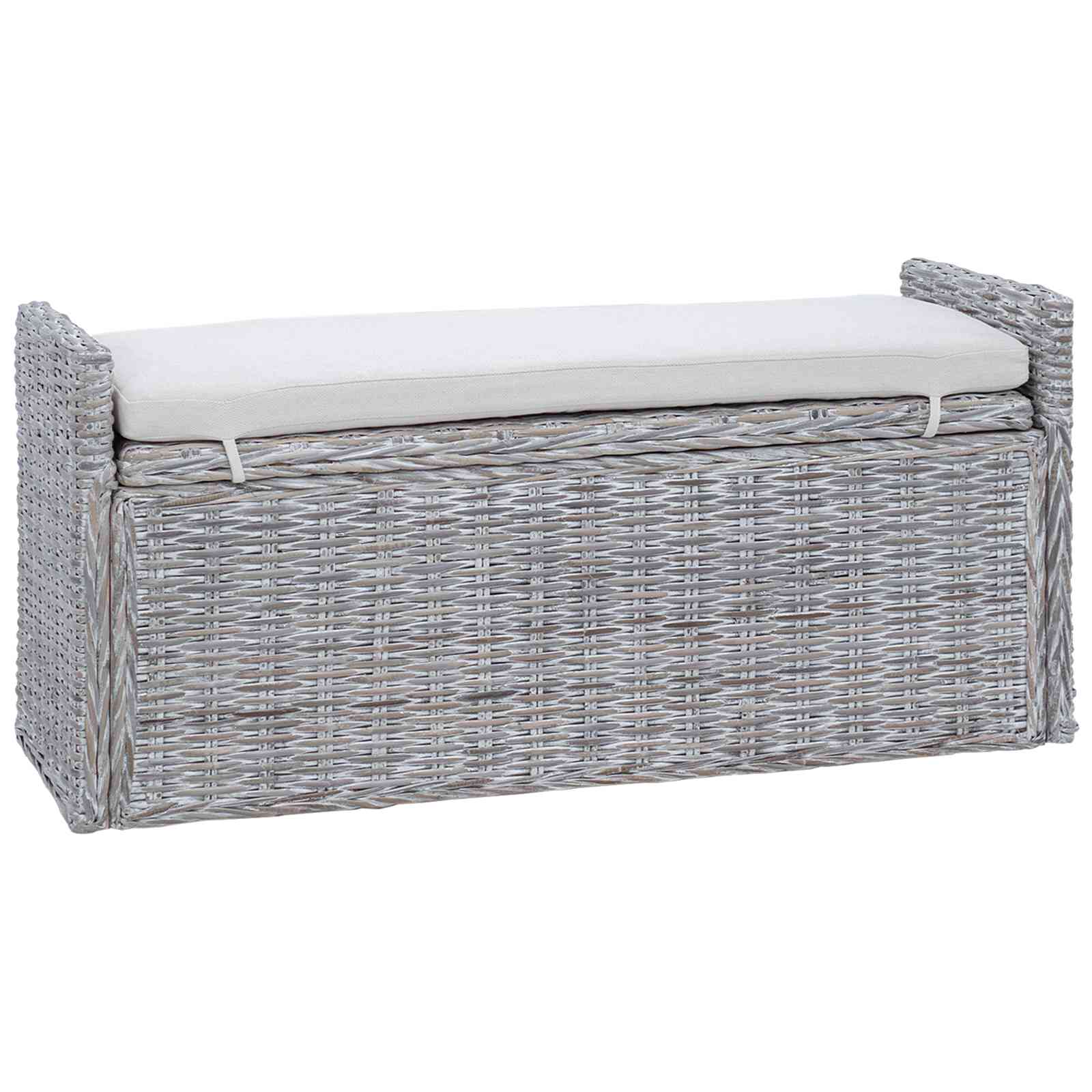 Uzglabāšanas sols ar spilvenu Balts, mazgāts 110 x 40 x 50 cm Rotangpalma