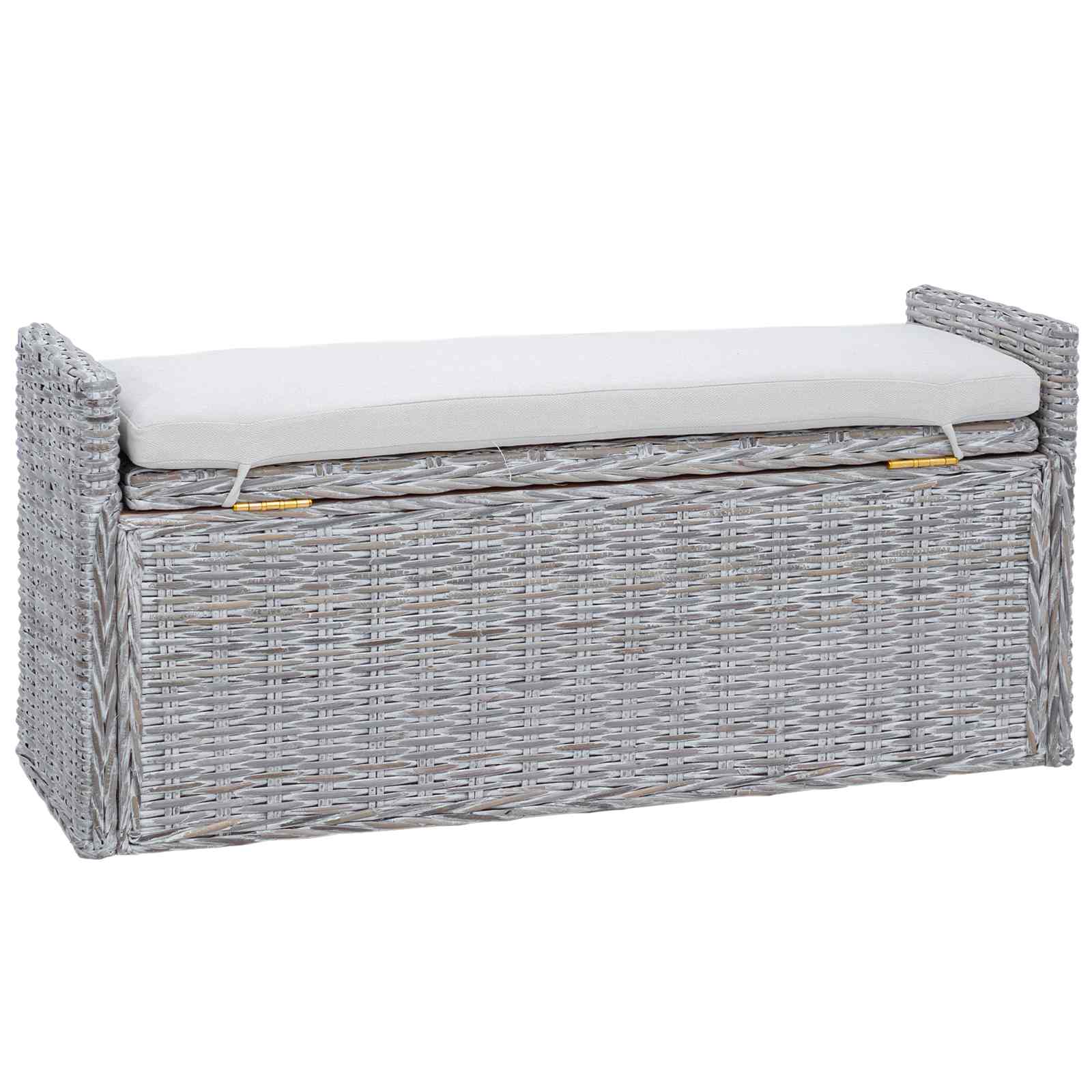 Uzglabāšanas sols ar spilvenu Balts, mazgāts 110 x 40 x 50 cm Rotangpalma