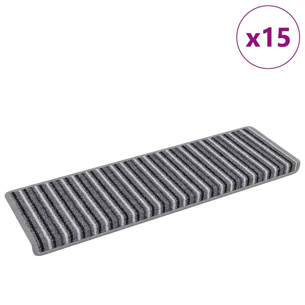 Savaime prilipantys laiptų kilimėliai Dryžuotas 15 pcs Pilka