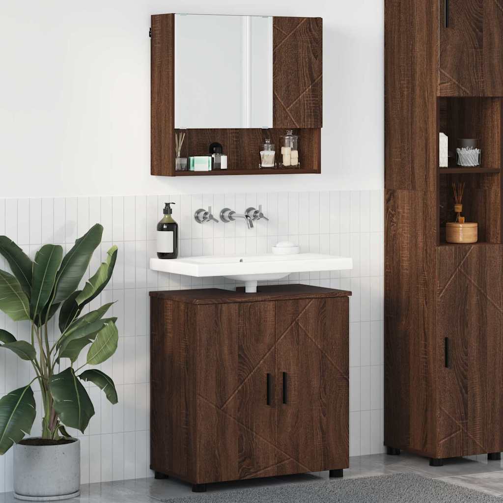 Bathroom furniture set 2 pcs brown oak 61 x 35 x 64 cm