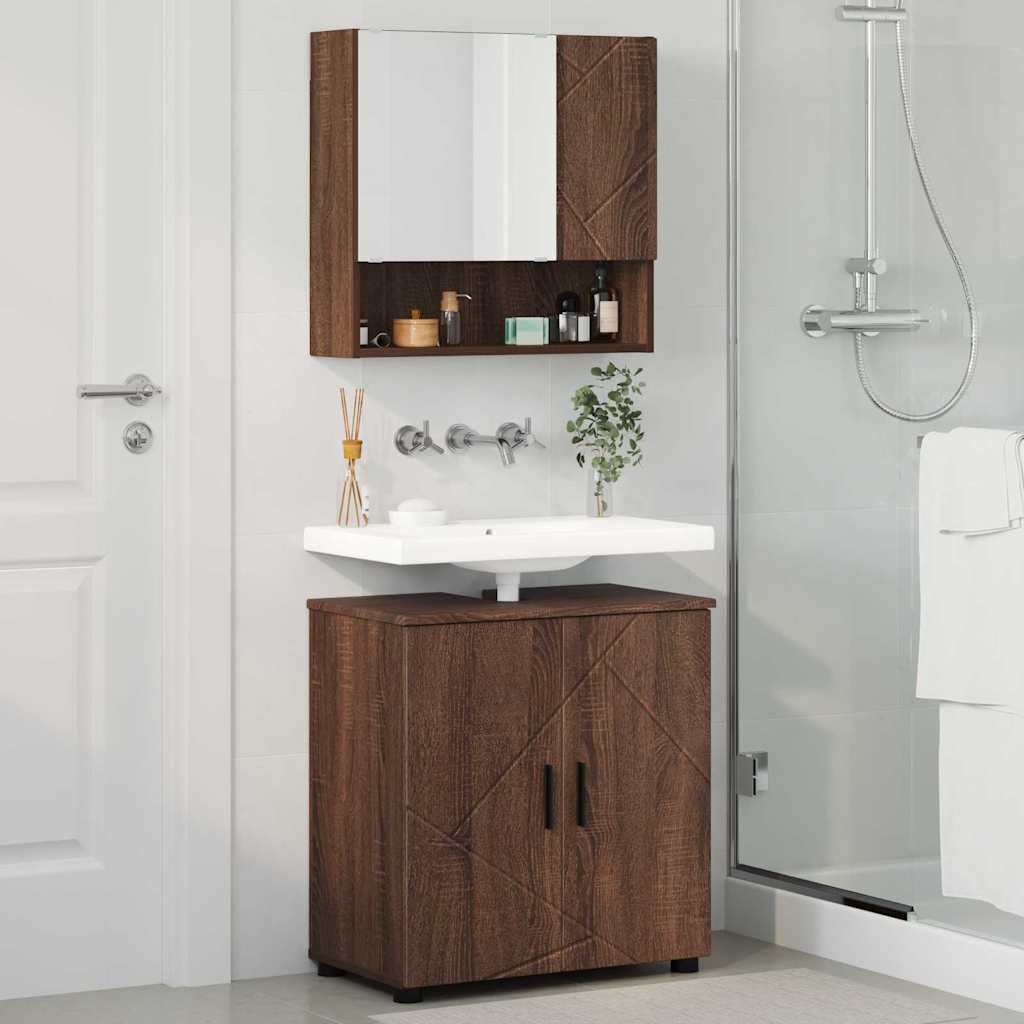 Bathroom furniture set 2 pcs brown oak 61 x 35 x 64 cm