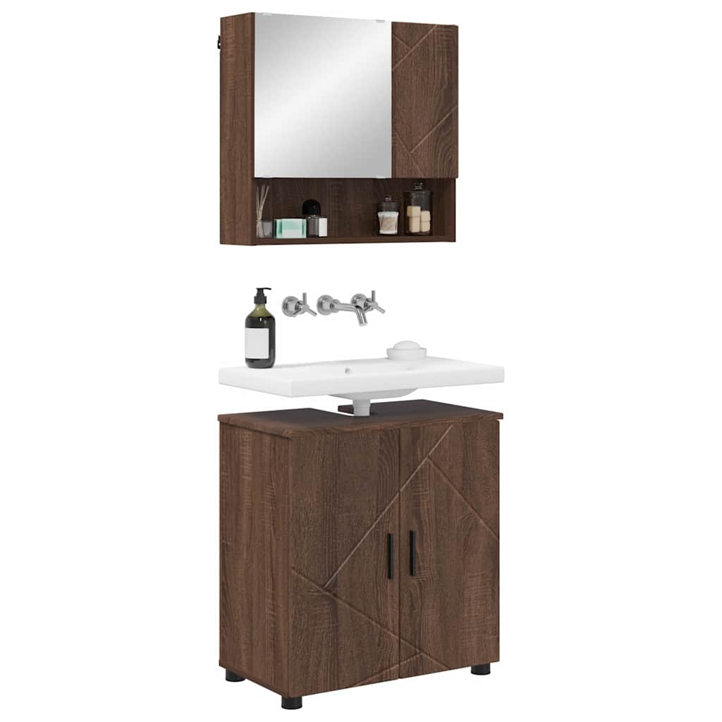 Bathroom furniture set 2 pcs brown oak 61 x 35 x 64 cm