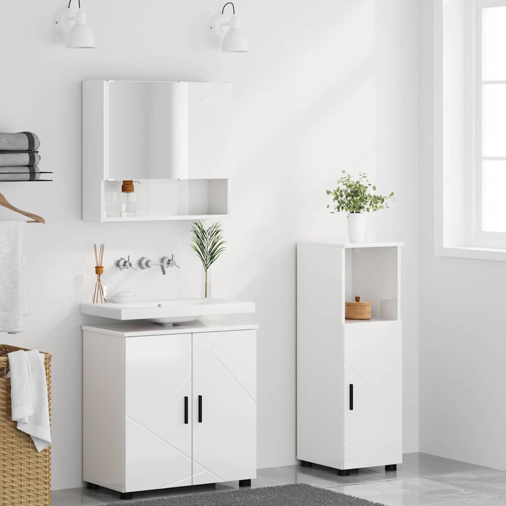 Bathroom Furniture Set with Storage 3 pcs High Gloss White