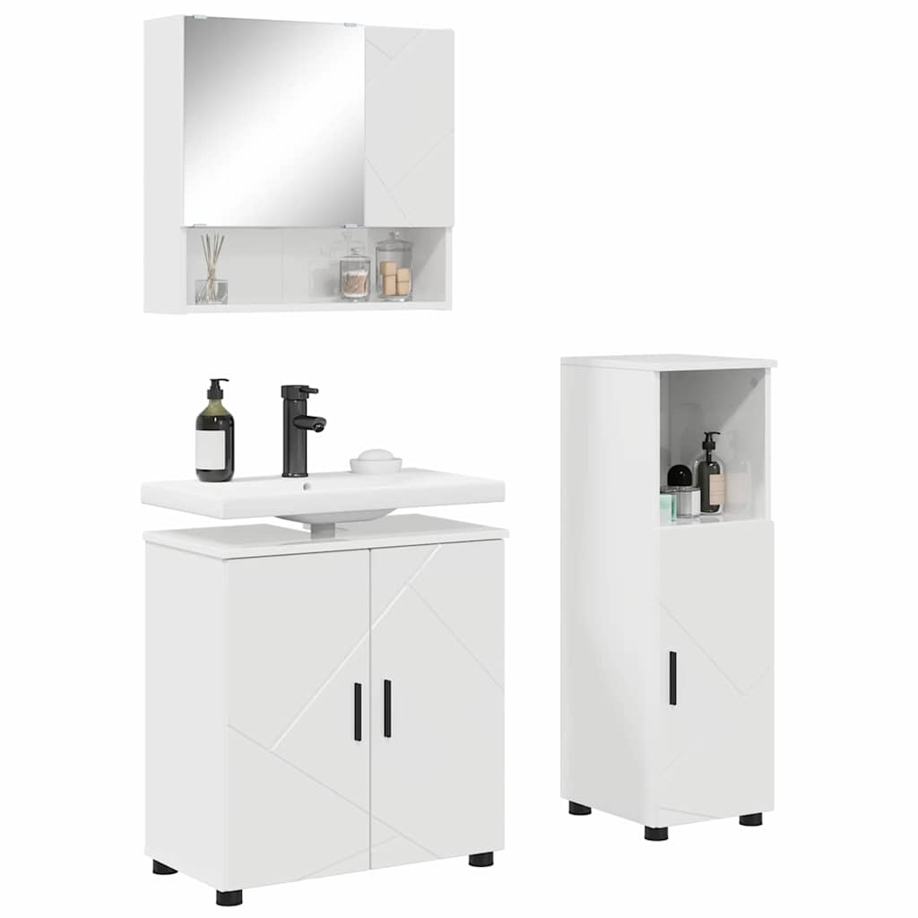 Bathroom Furniture Set with Storage 3 pcs High Gloss White