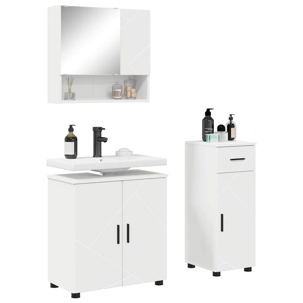 Vonios baldų rinkinys 3 pcs Balta Apdirbta mediena & metalas