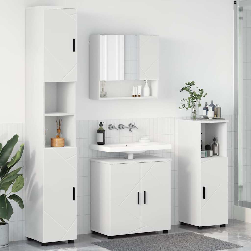 Vonios baldų rinkinys 4 pcs Balta Apdirbta mediena & metalas