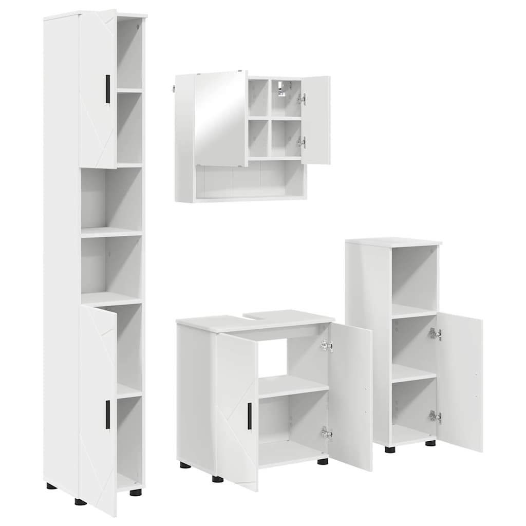 Vonios baldų rinkinys 4 pcs Balta Apdirbta mediena & metalas