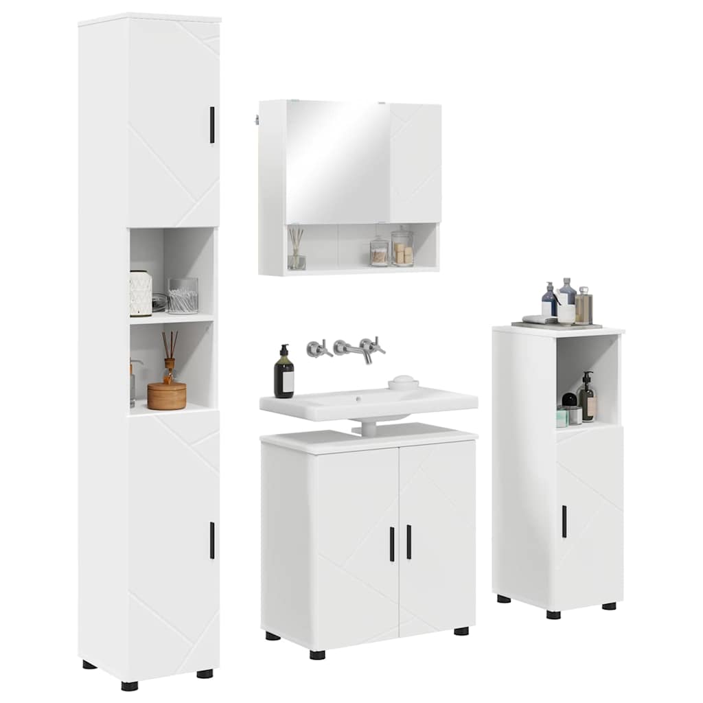 Vonios baldų rinkinys 4 pcs Balta Apdirbta mediena & metalas