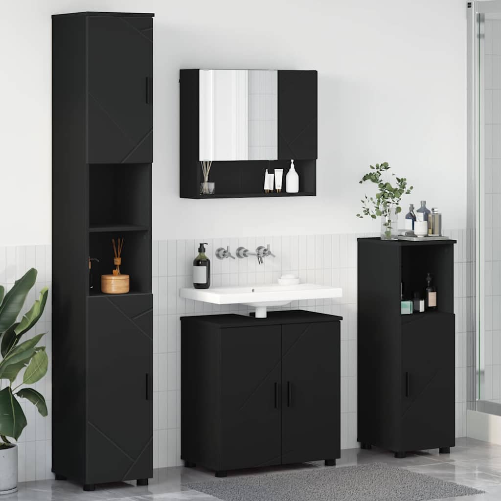 Vonios baldų rinkinys 4 pcs Juoda Apdirbta mediena & metalas