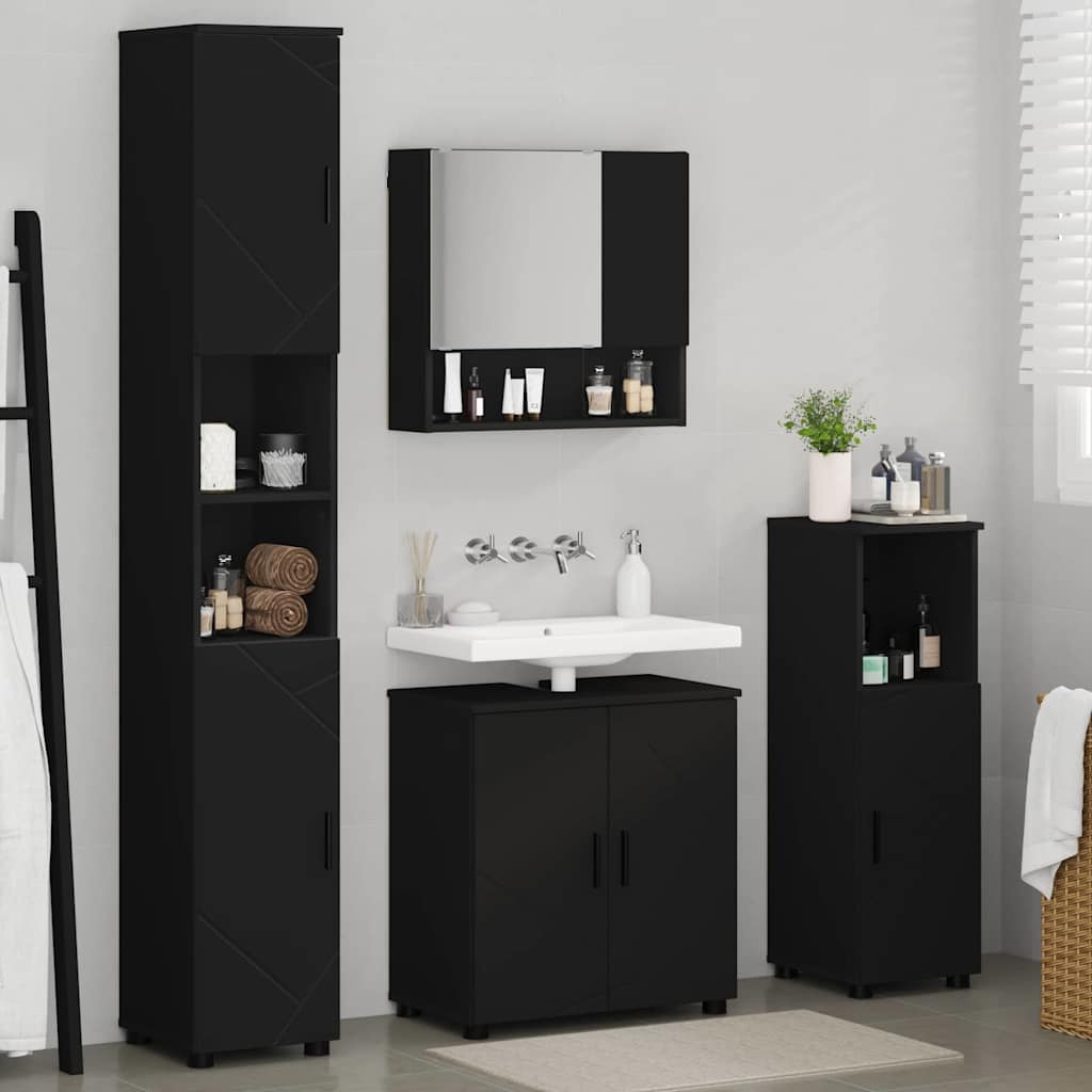 Vonios baldų rinkinys 4 pcs Juoda Apdirbta mediena & metalas
