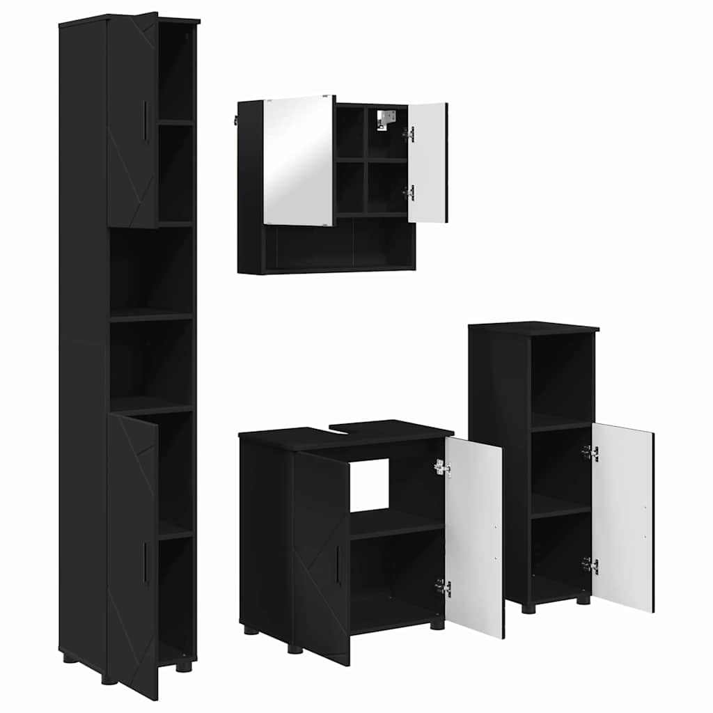 Vonios baldų rinkinys 4 pcs Juoda Apdirbta mediena & metalas
