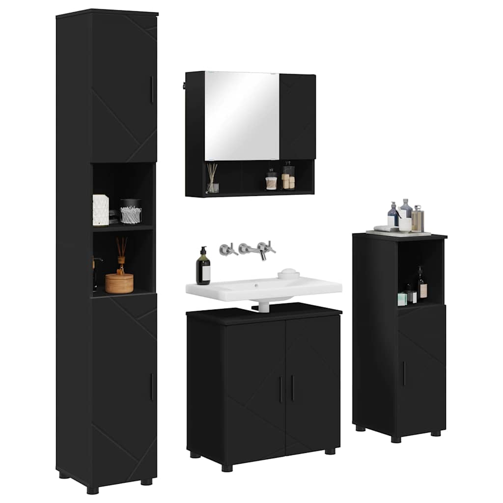 Vonios baldų rinkinys 4 pcs Juoda Apdirbta mediena & metalas