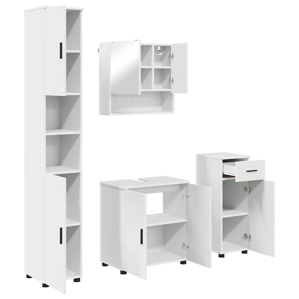 Vonios baldų rinkinys 4 pcs Balta Apdirbta mediena & metalas