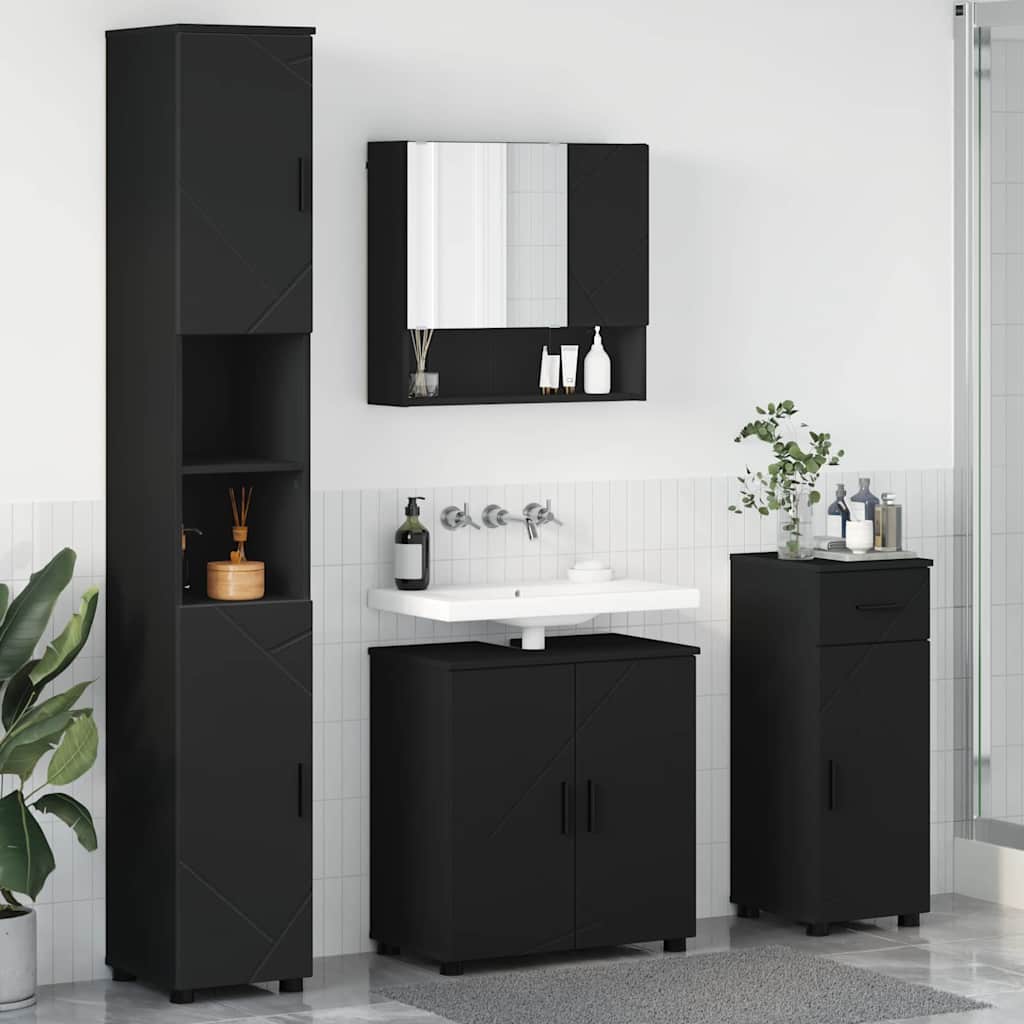 Vonios baldų rinkinys 4 pcs Juoda Apdirbta mediena & metalas