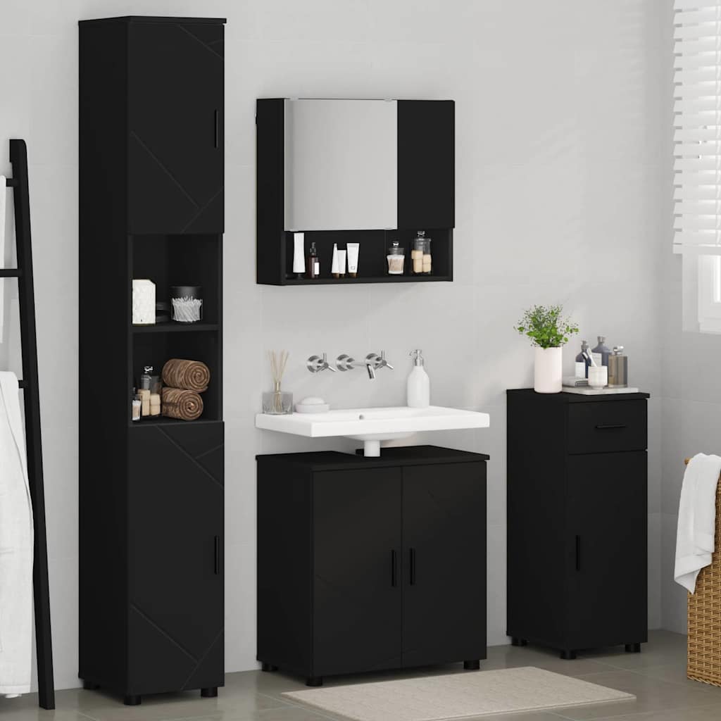 Vonios baldų rinkinys 4 pcs Juoda Apdirbta mediena & metalas