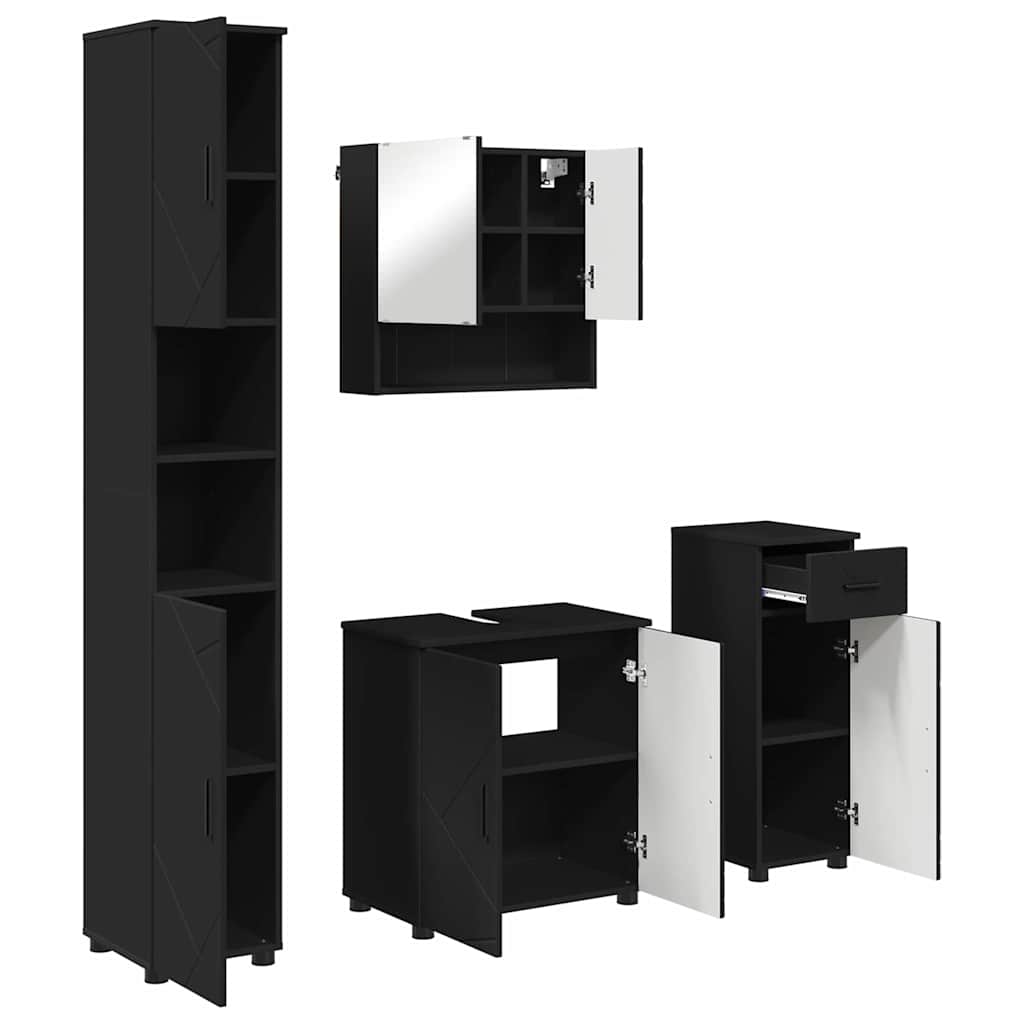 Vonios baldų rinkinys 4 pcs Juoda Apdirbta mediena & metalas