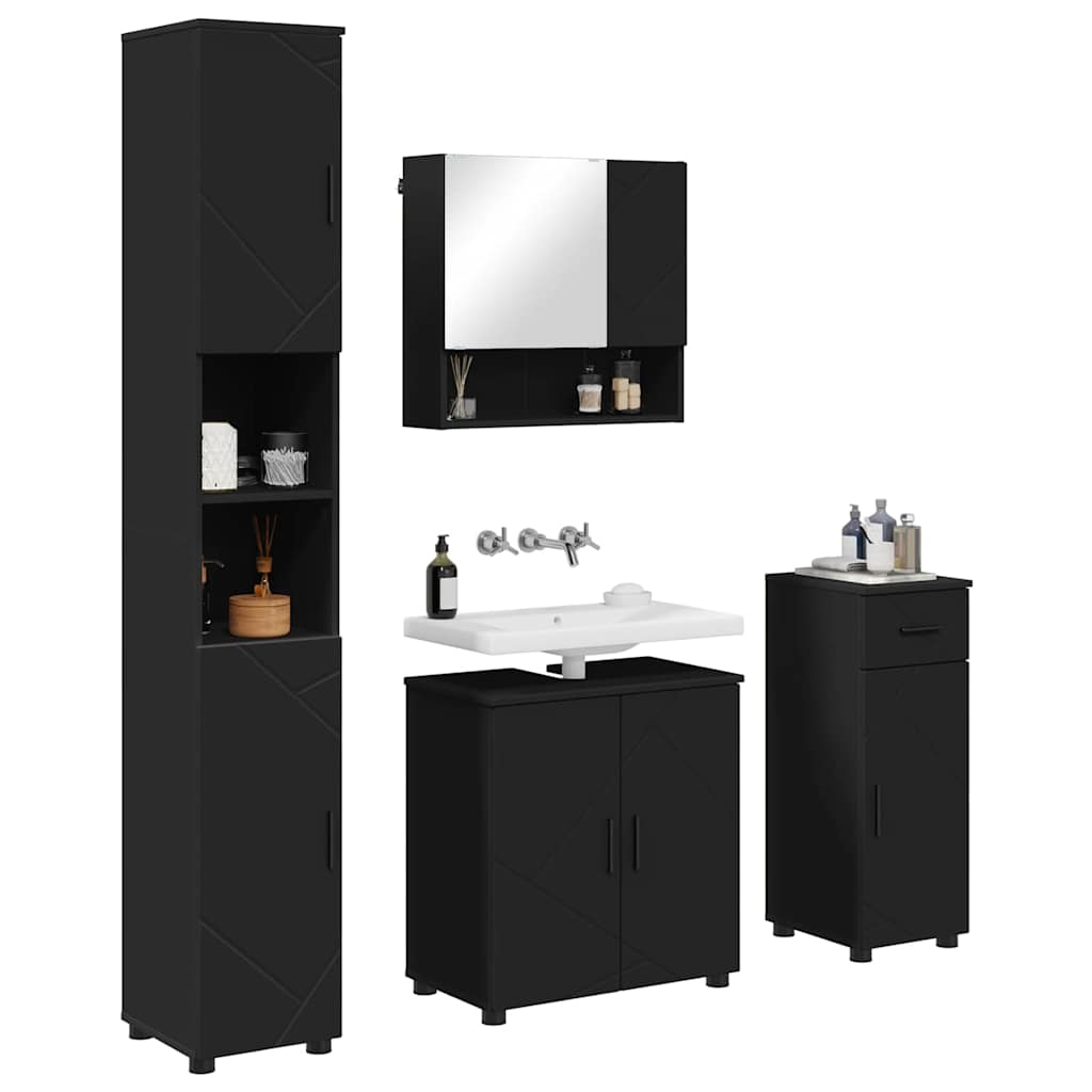 Vonios baldų rinkinys 4 pcs Juoda Apdirbta mediena & metalas