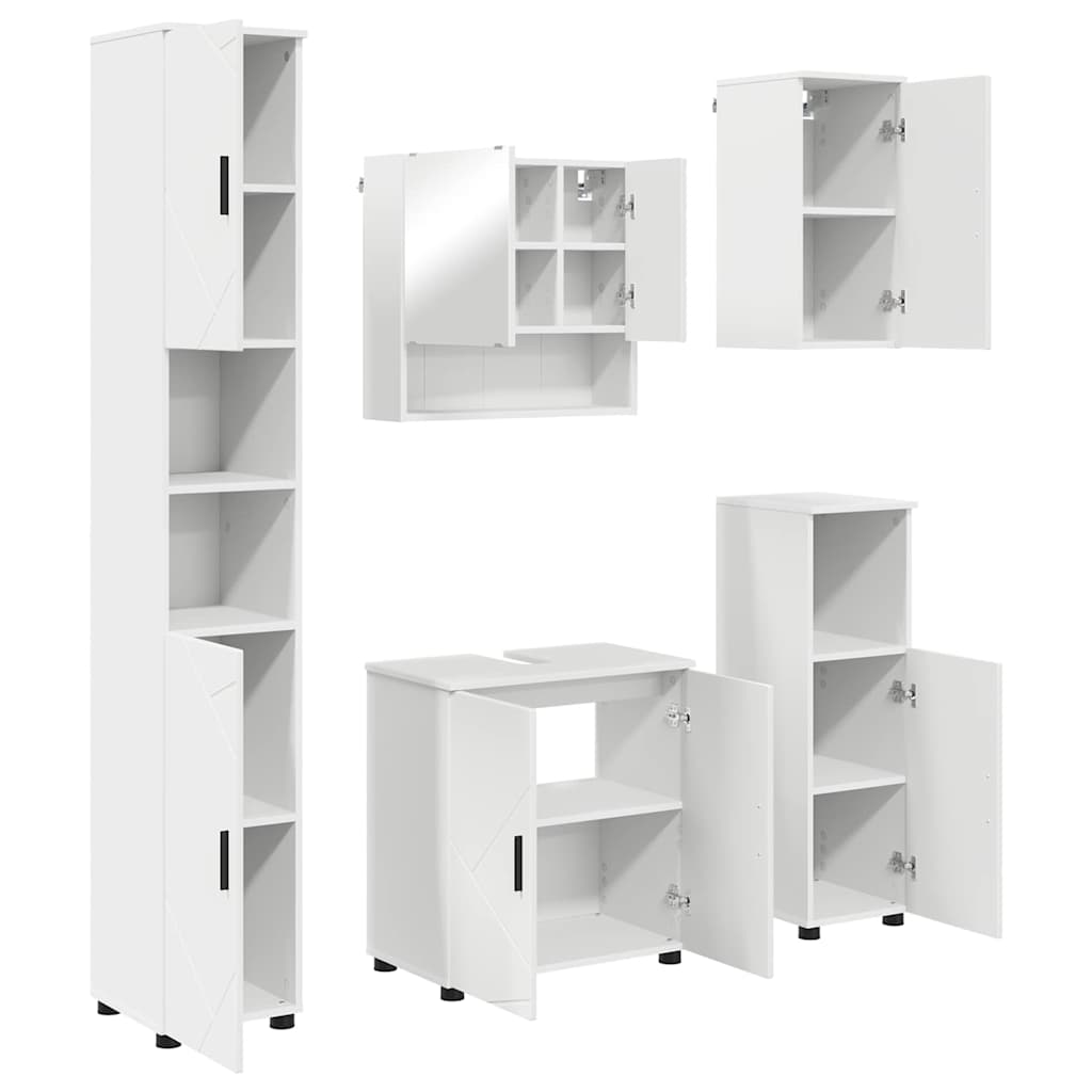 Vonios baldų rinkinys 5 pcs Balta Apdirbta mediena & metalas