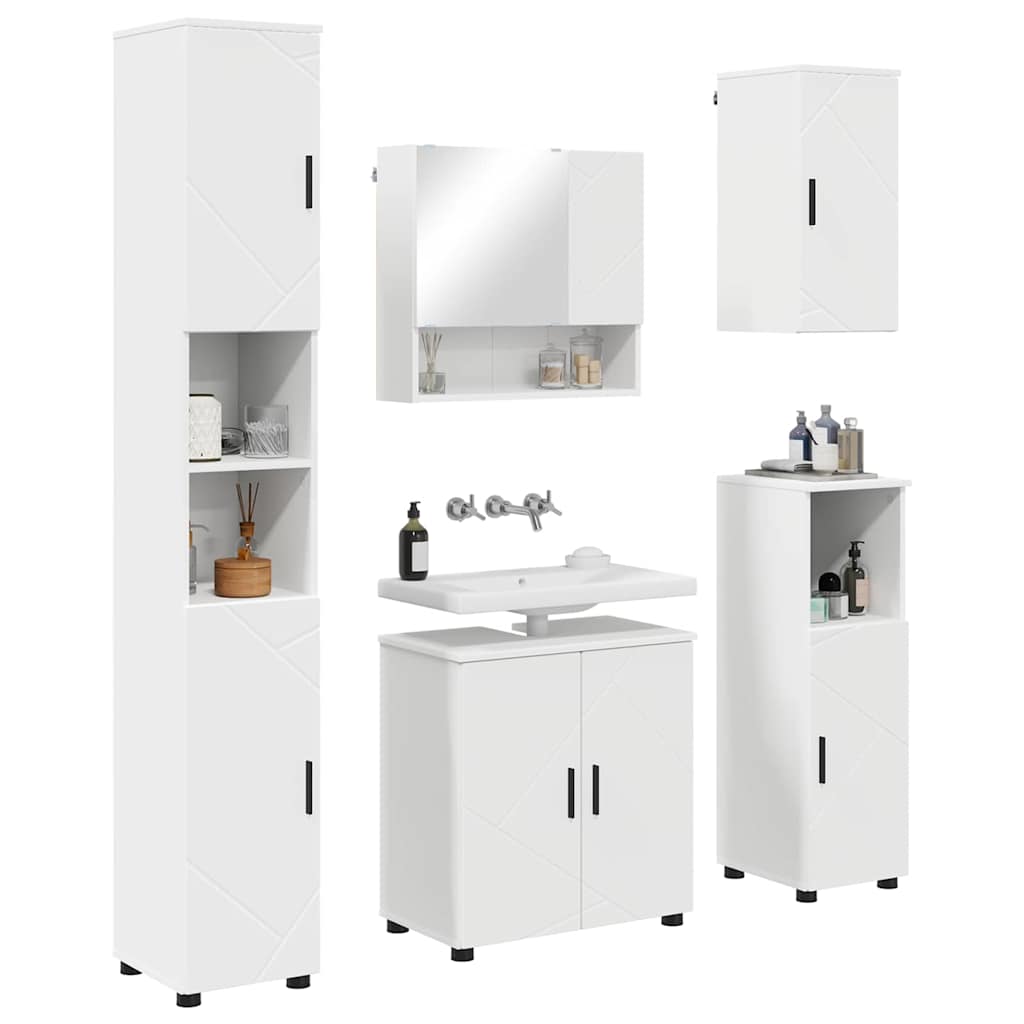Vonios baldų rinkinys 5 pcs Balta Apdirbta mediena & metalas